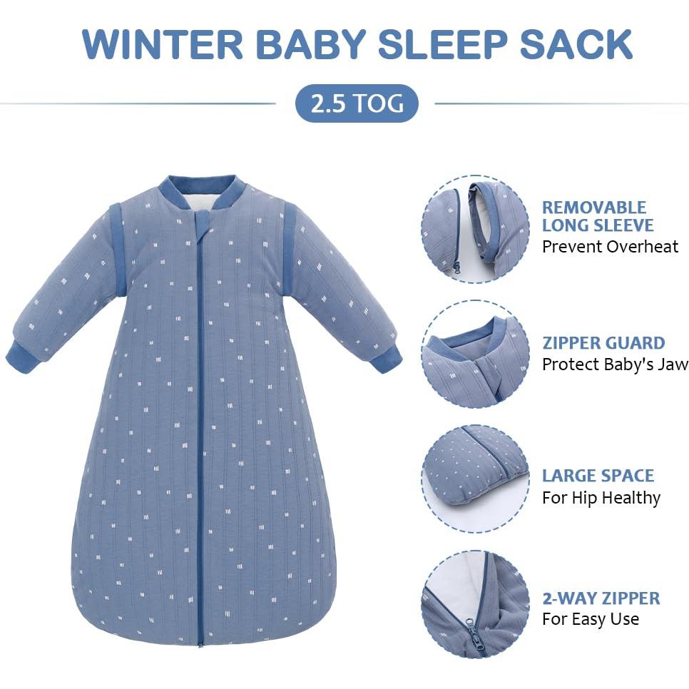 Saco de Sueño para Bebés 0-6M Algodón Suave Rayas Azules