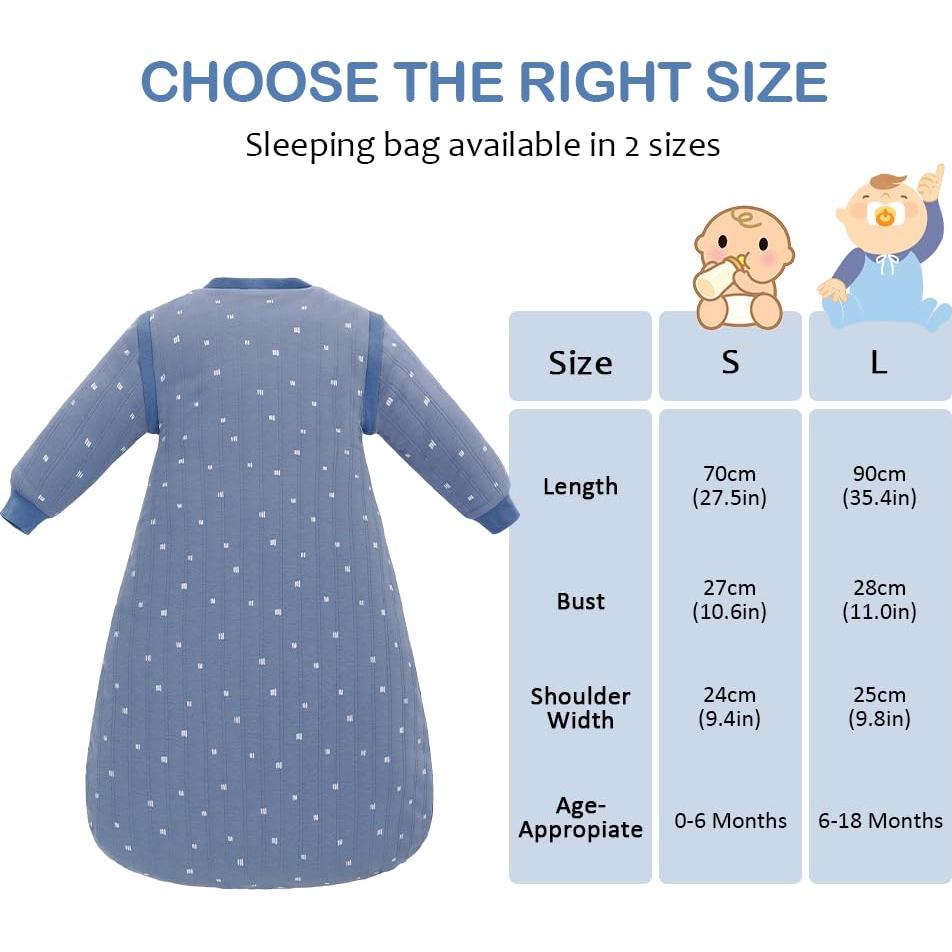 Saco de Sueño para Bebés 0-6M Algodón Suave Rayas Azules