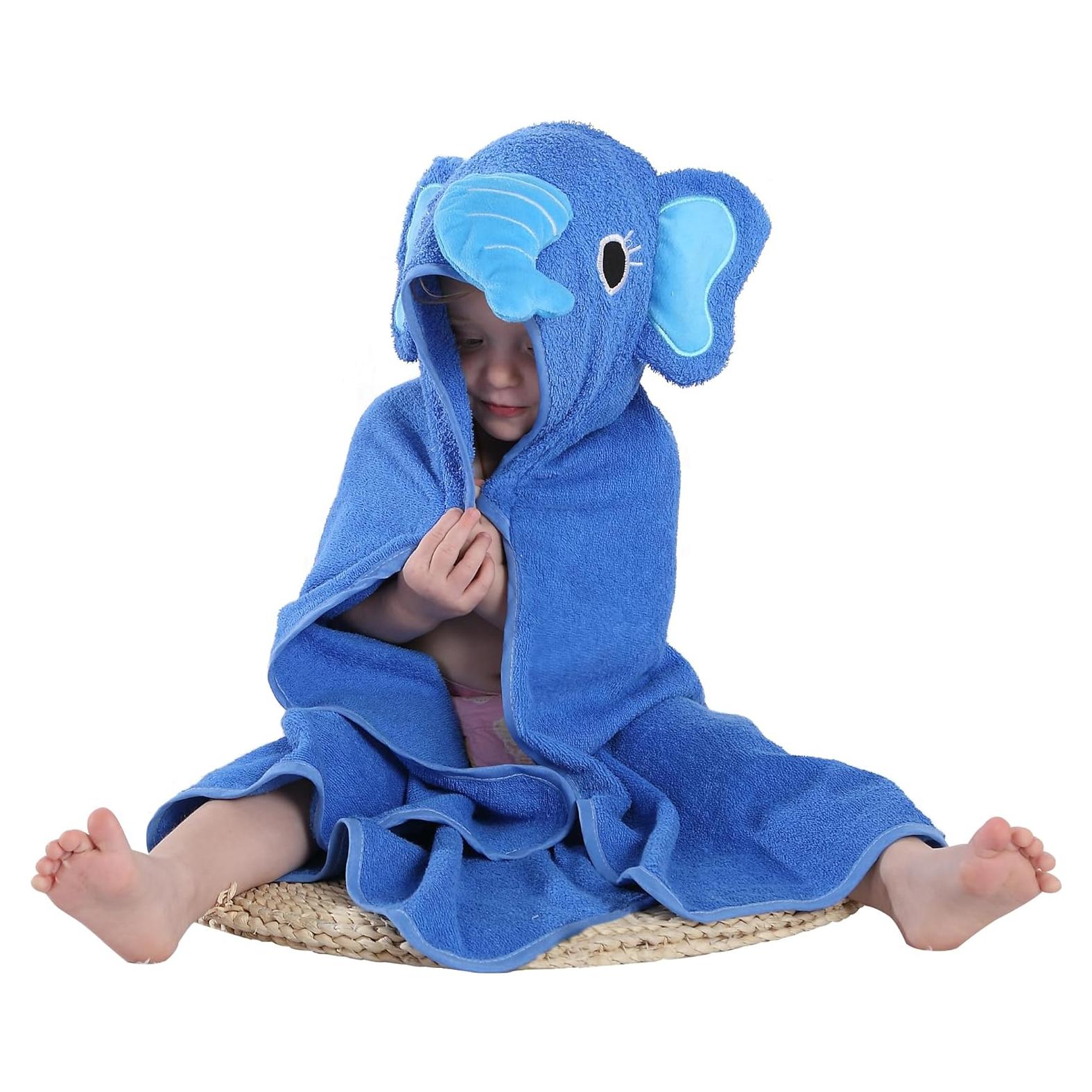 Toalla de Bebé MICHLEY con Capucha de Animal Algodón 90x90 cm Azul