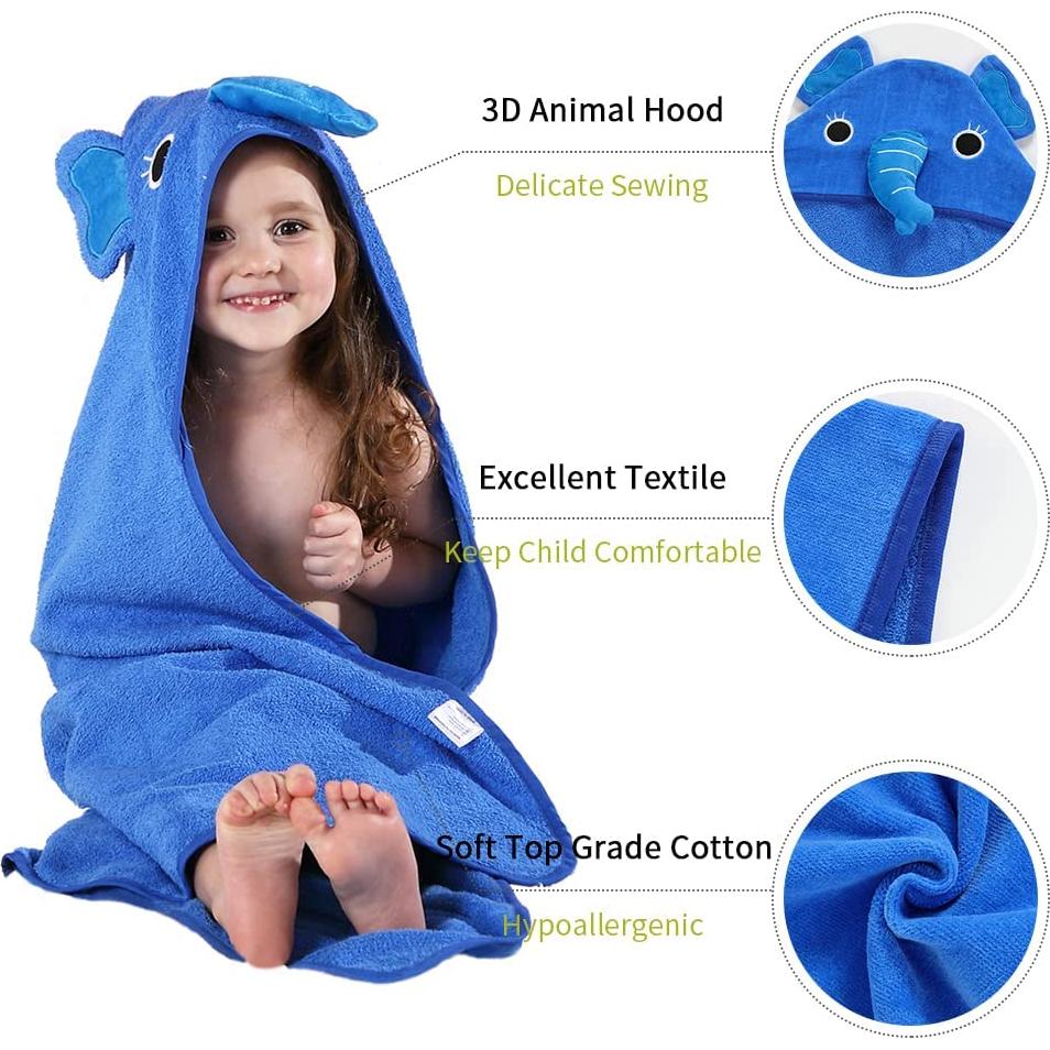 Toalla de Bebé MICHLEY con Capucha de Animal Algodón 90x90 cm Azul