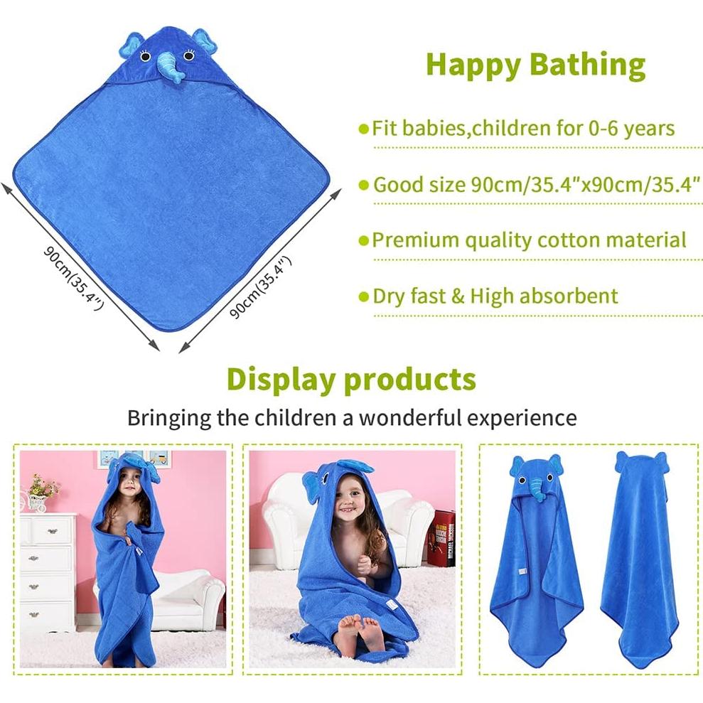 Toalla de Bebé MICHLEY con Capucha de Animal Algodón 90x90 cm Azul
