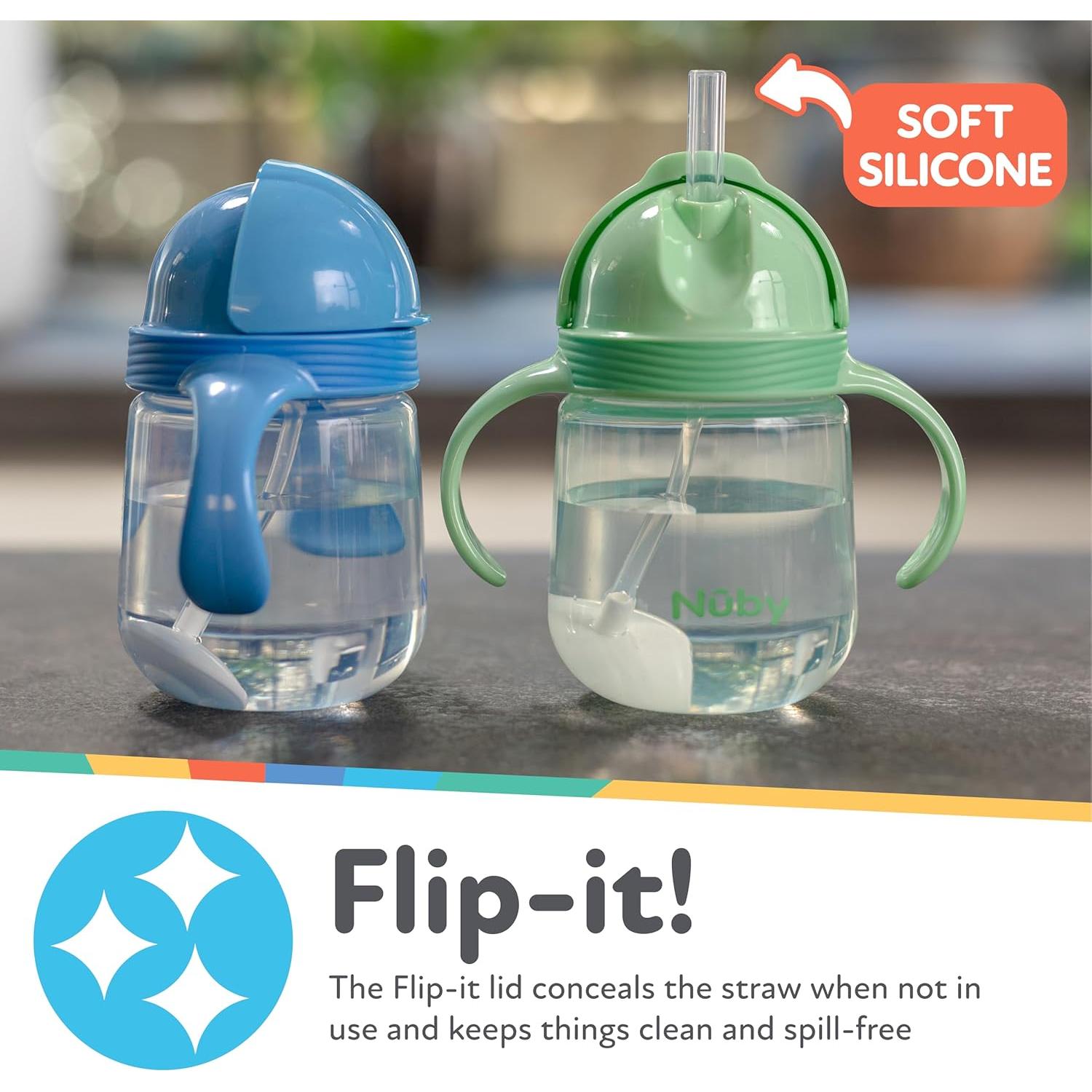 Vaso Entrenador Nuby Clik-It 240 ml con Popote 360° Azul/Verde