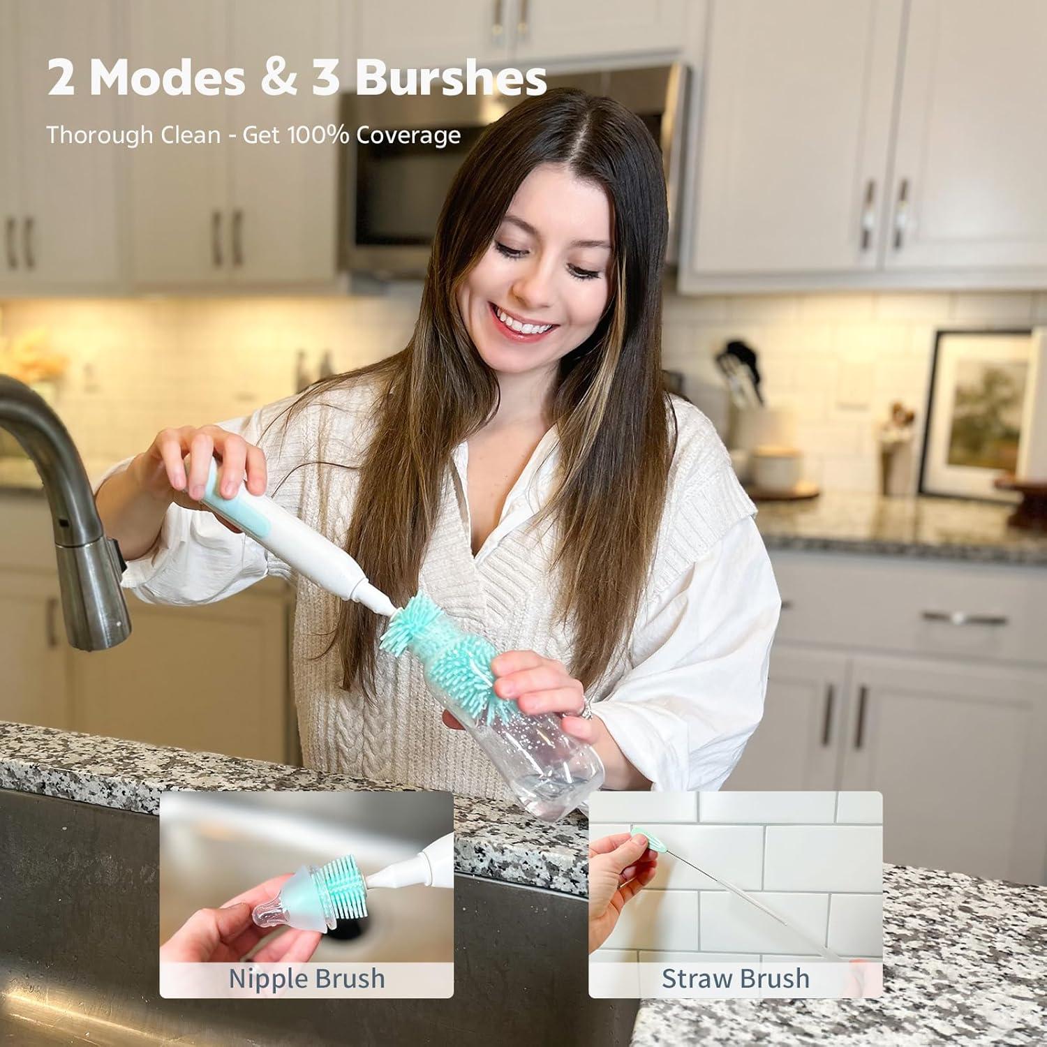 Cepillo Eléctrico para Botellas MomMed Verde, 2 Modos, 360°