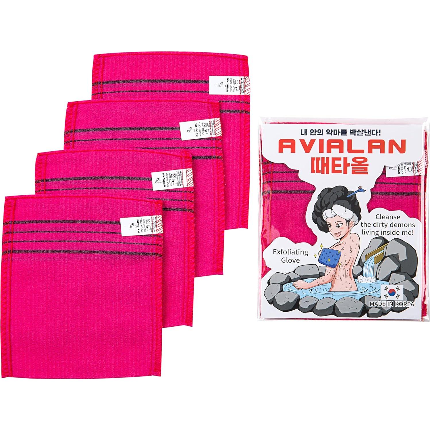 Guante Exfoliante AVIALAN Rojo 4 Piezas Cuidado de Piel