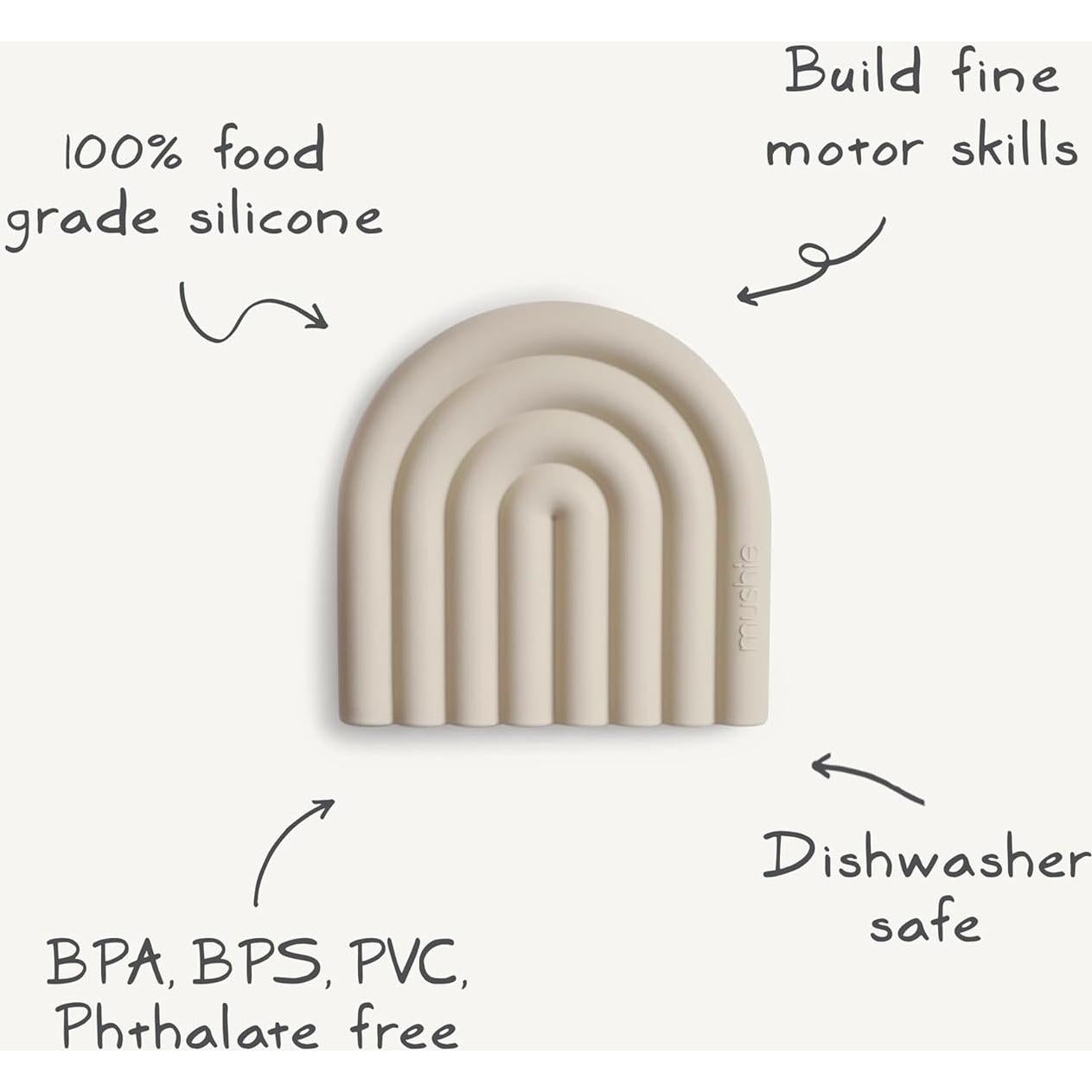 Mordedor de silicona Mushie arcoíris azul cambridge 8.56 cm