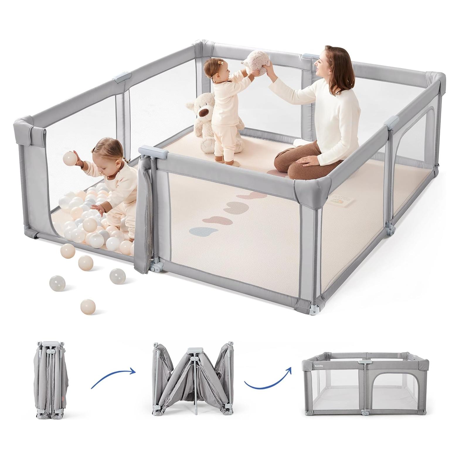 Parque Infantil Plegable Sweeby 150x150 cm con Puerta Gris