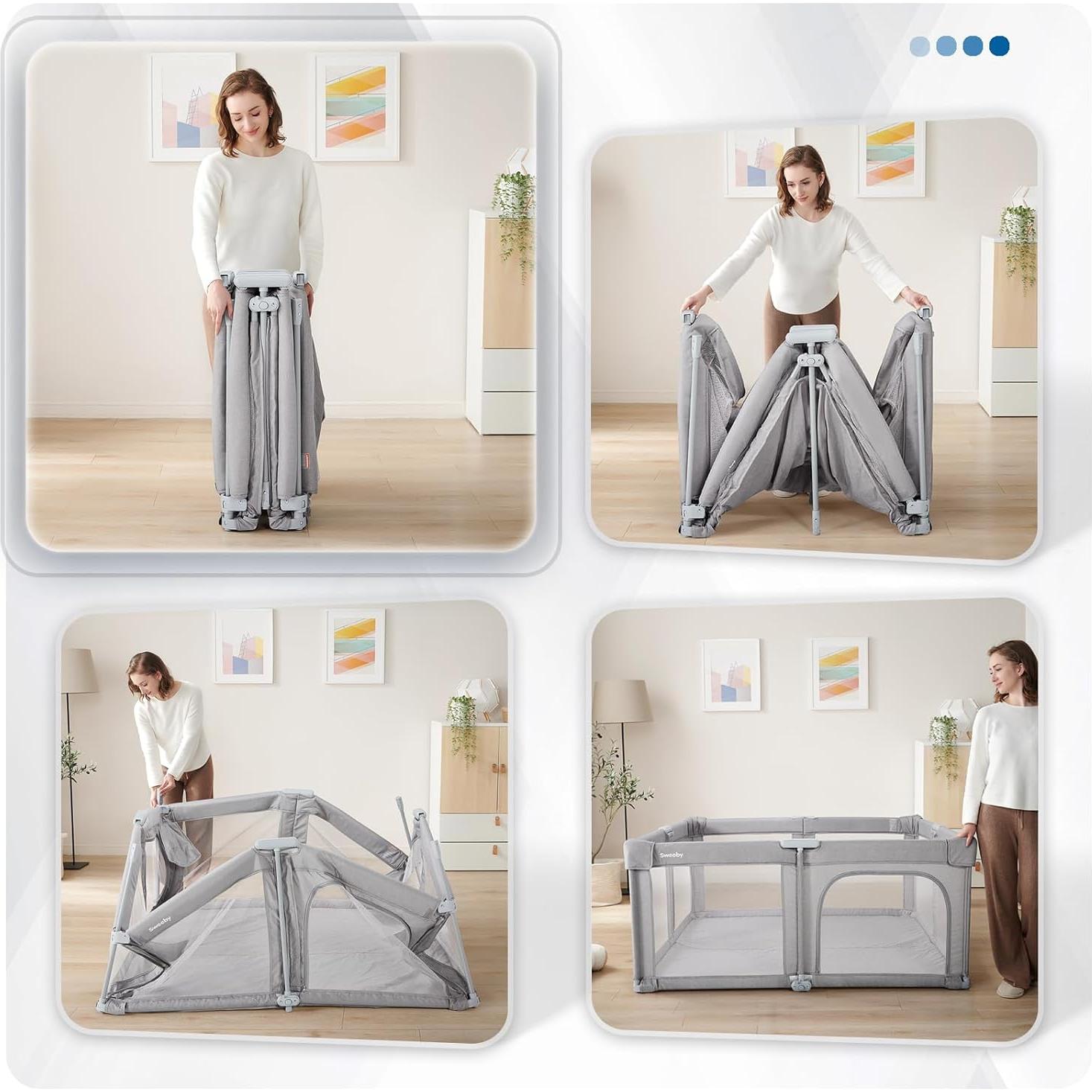 Parque Infantil Plegable Sweeby 150x150 cm con Puerta Gris