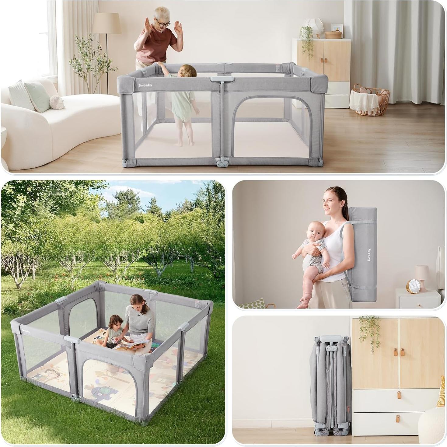 Parque Infantil Plegable Sweeby 150x150 cm con Puerta Gris