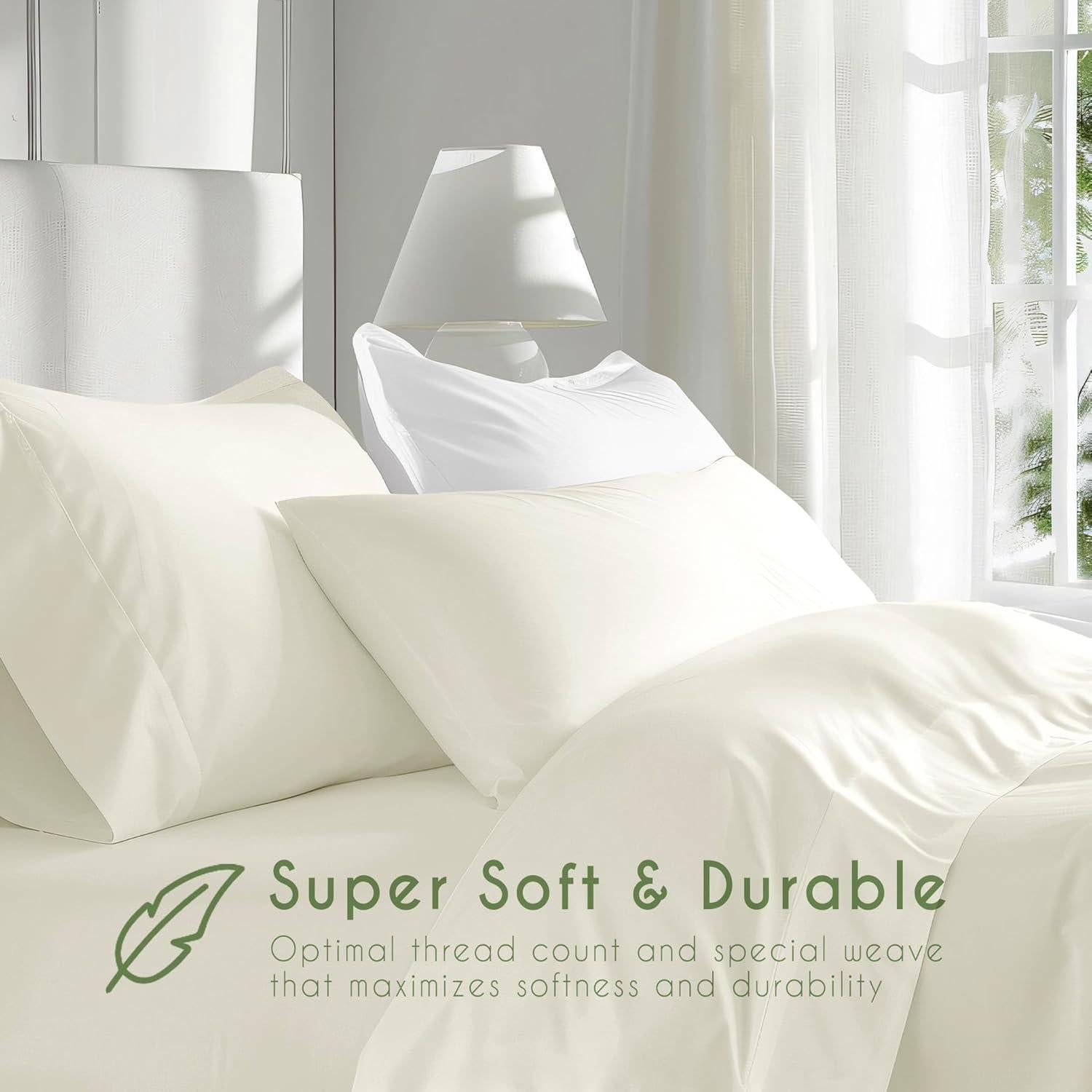 Juego de Sábanas de Rayón de Bambú Home Environment Reina Marfil
