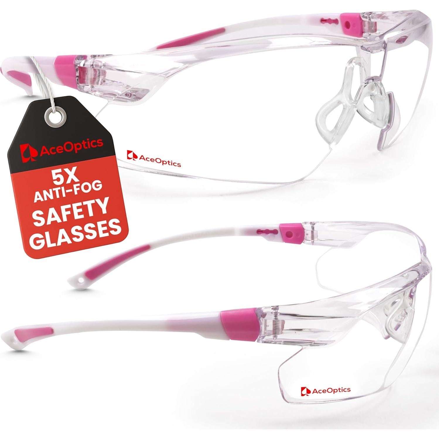 Gafas de Seguridad AceOptics ANSI Z87 Rosa Lentes Anti-Niebla