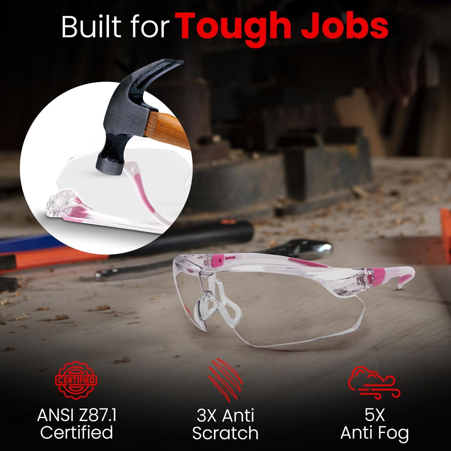 Gafas de Seguridad AceOptics ANSI Z87 Rosa Lentes Anti-Niebla