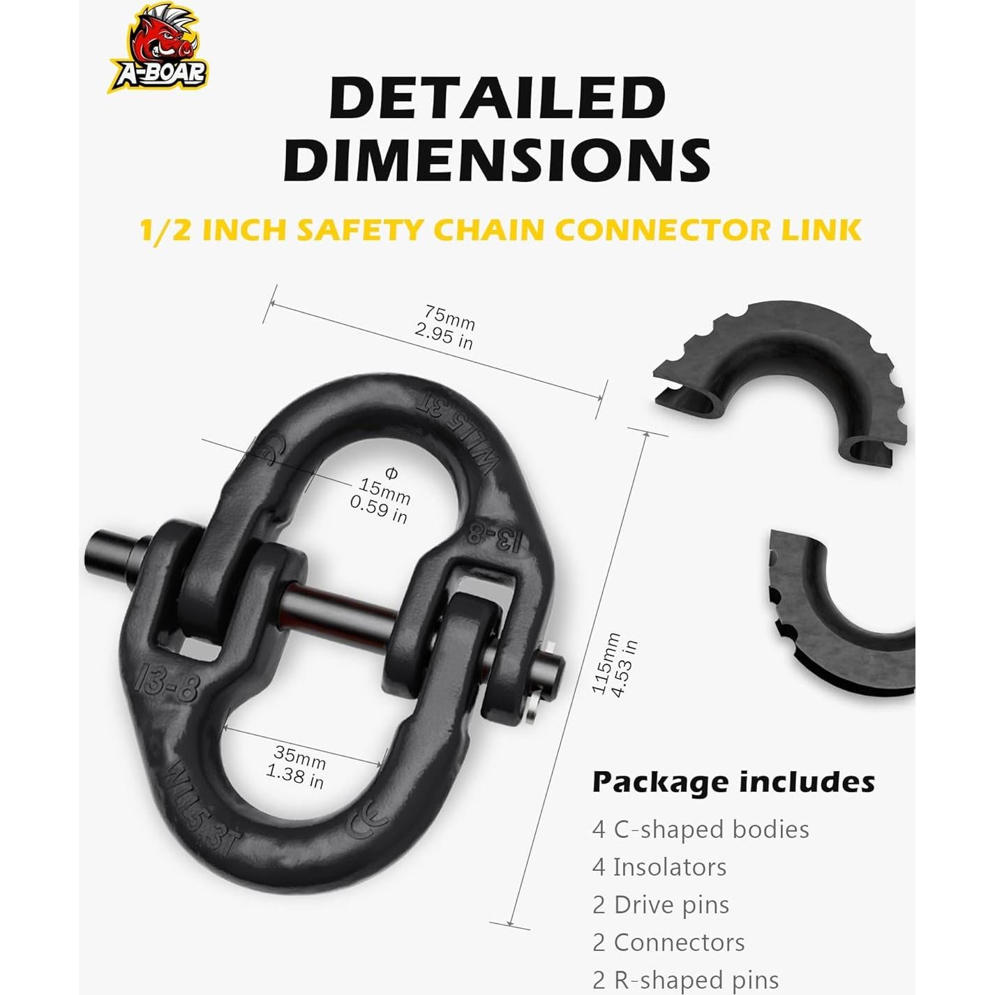 Conector de Cadena de Seguridad A-BOAR 2pack 5,443 kg Negro