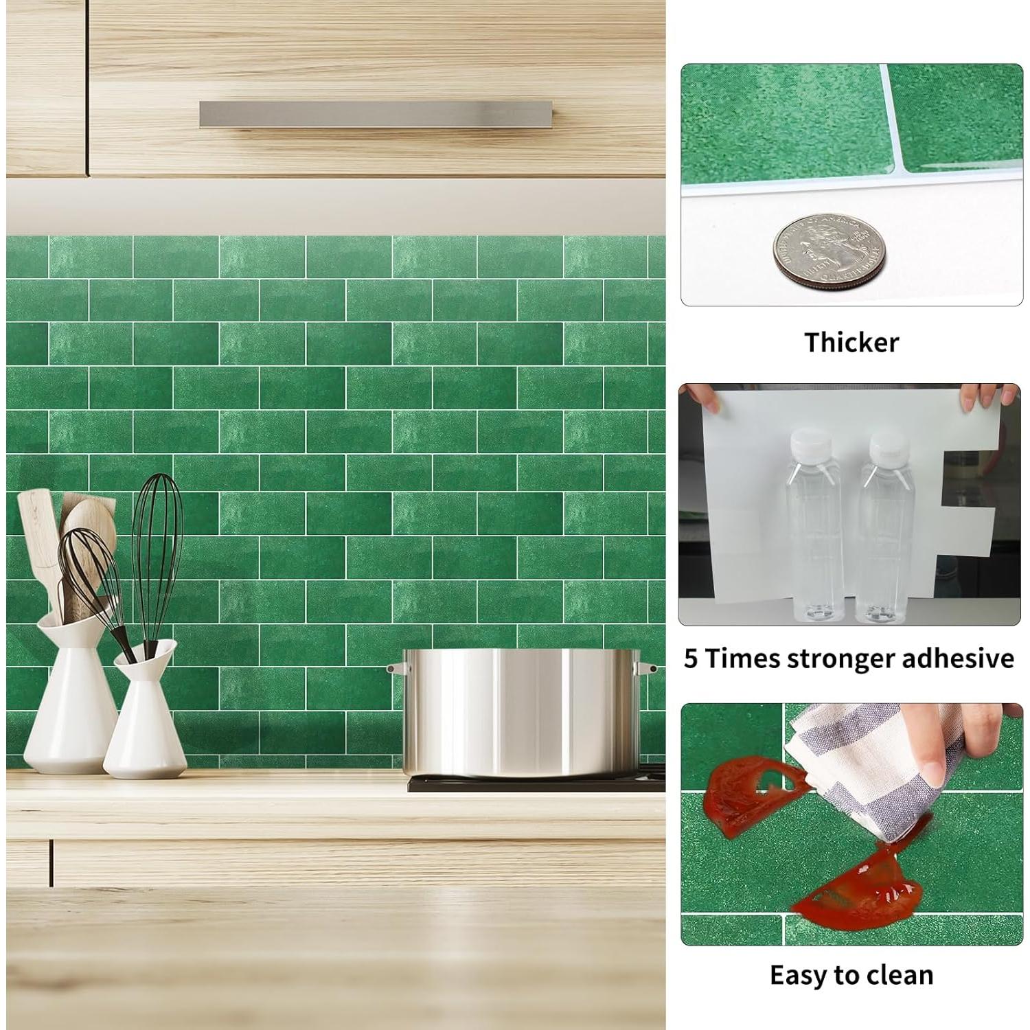 10 Hojas Azulejos Autoadhesivos Verde Pavo Real Artemuro 3D