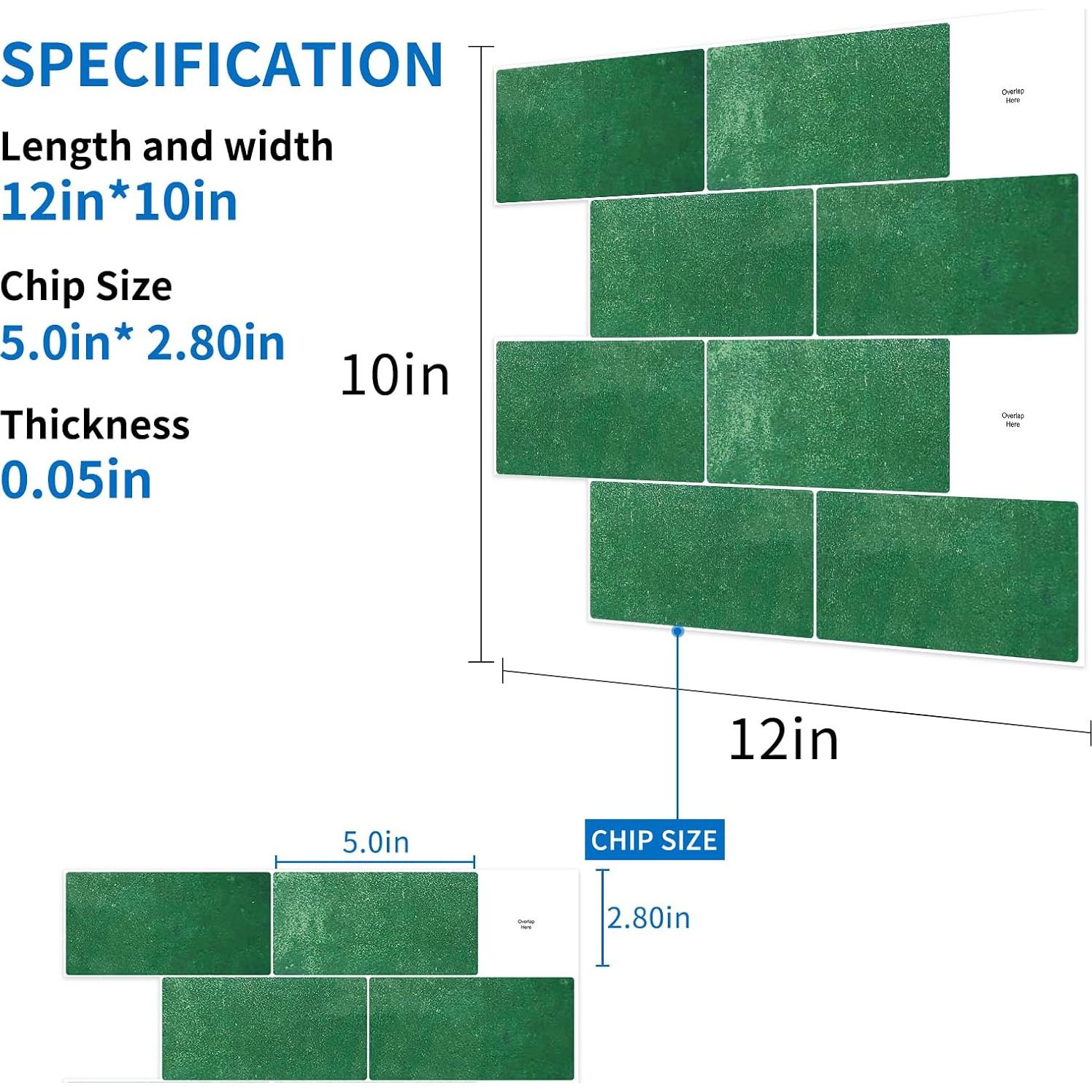 10 Hojas Azulejos Autoadhesivos Verde Pavo Real Artemuro 3D