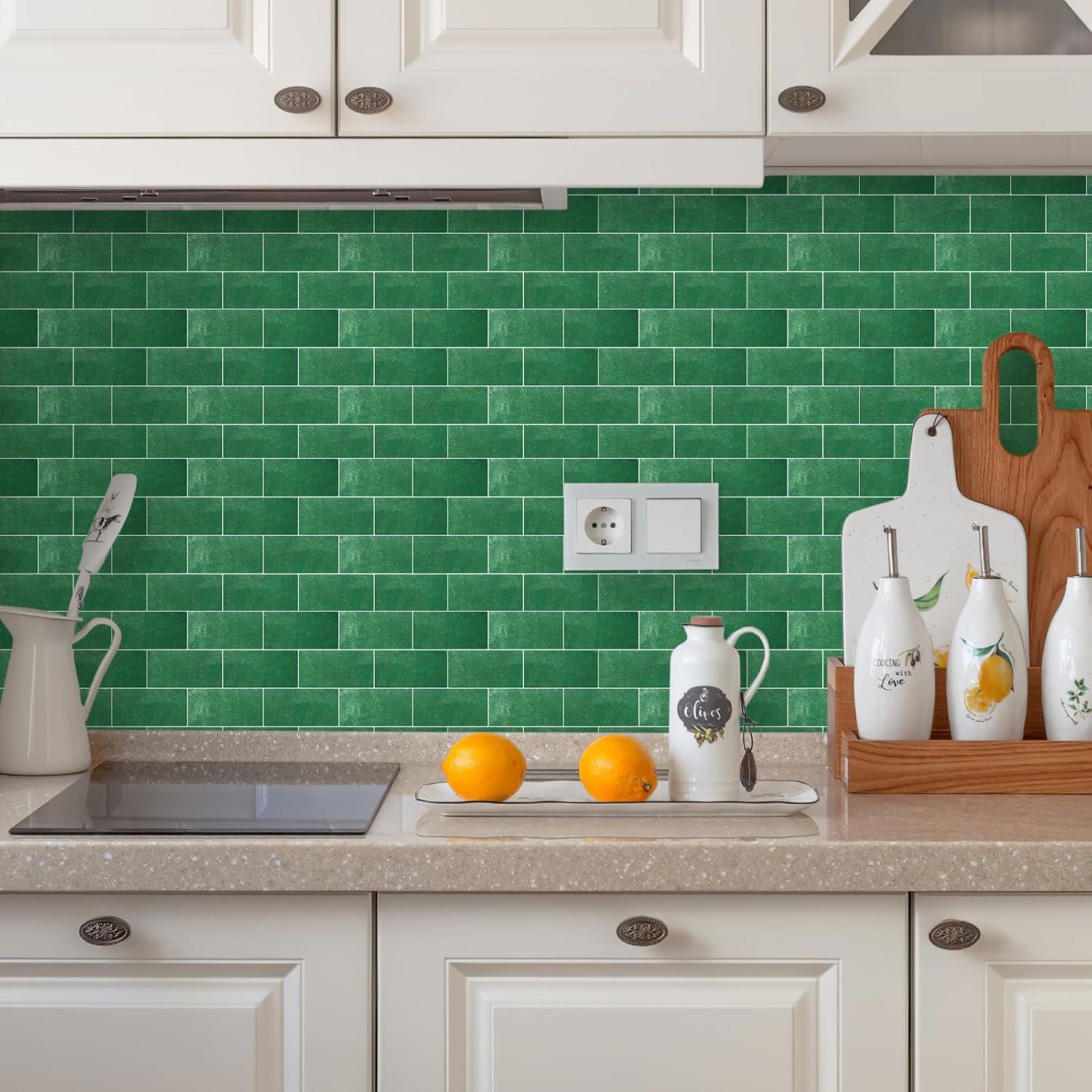 10 Hojas Azulejos Autoadhesivos Verde Pavo Real Artemuro 3D