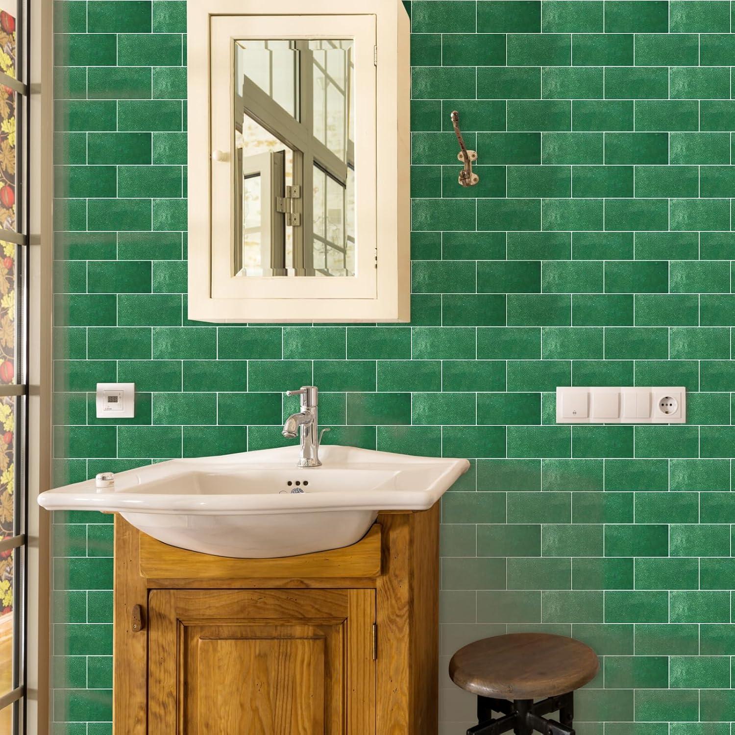 10 Hojas Azulejos Autoadhesivos Verde Pavo Real Artemuro 3D