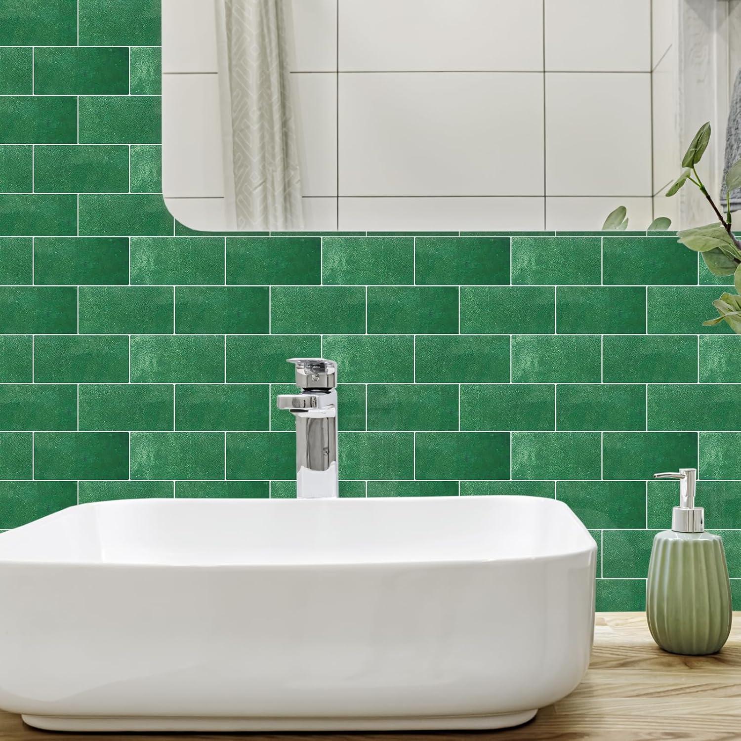 10 Hojas Azulejos Autoadhesivos Verde Pavo Real Artemuro 3D