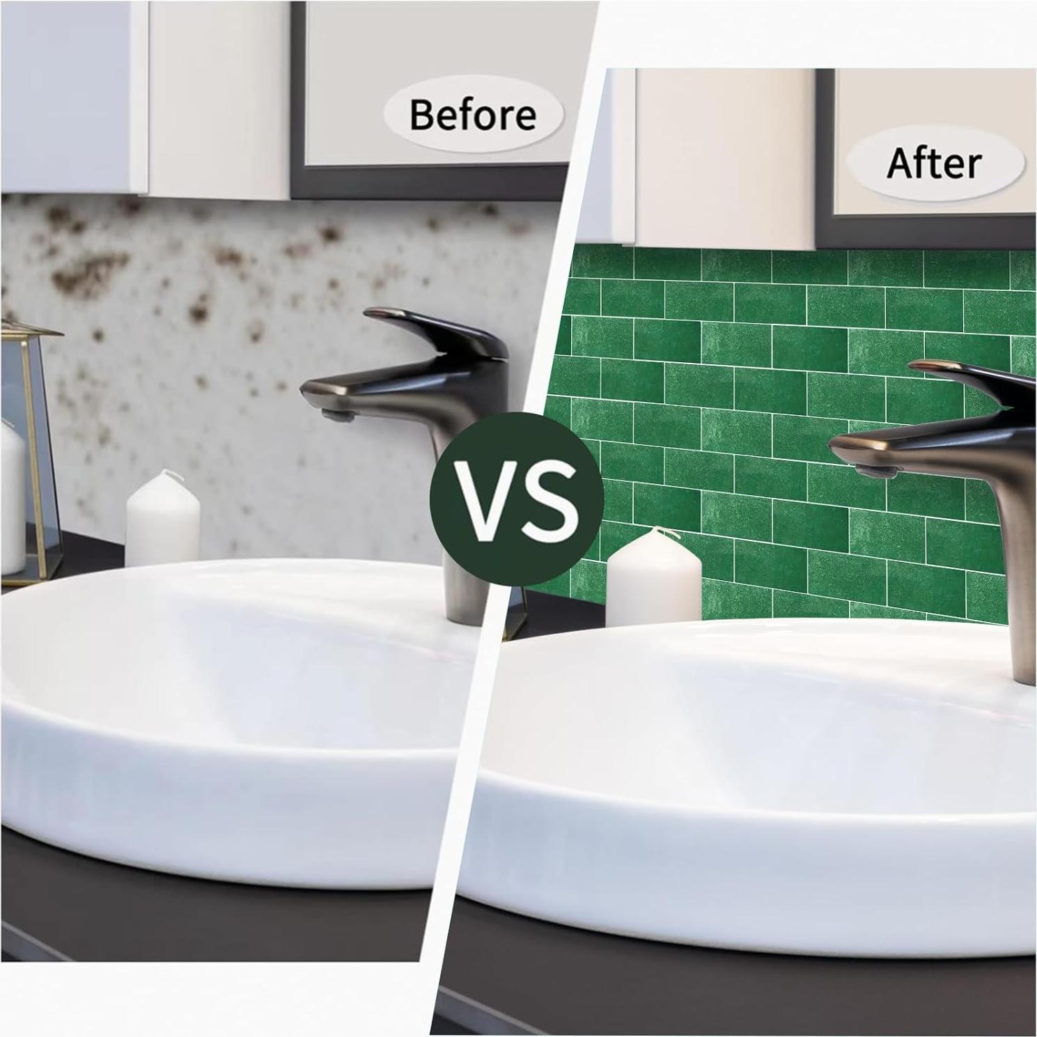 10 Hojas Azulejos Autoadhesivos Verde Pavo Real Artemuro 3D