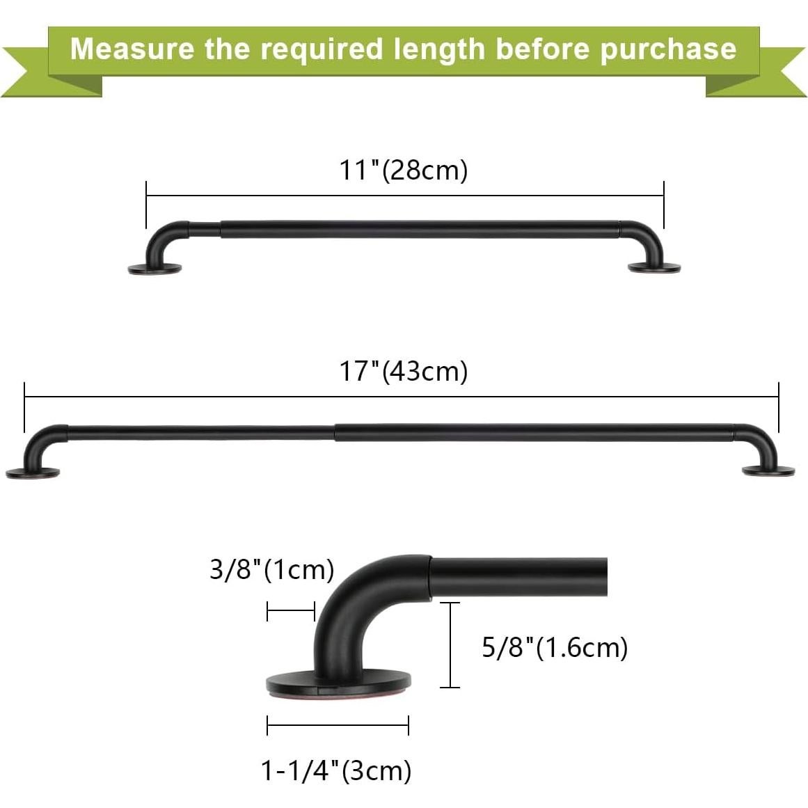 Varilla de Cortina Autoadhesiva KXLIFE 11-17 cm 2 Paquete Negro