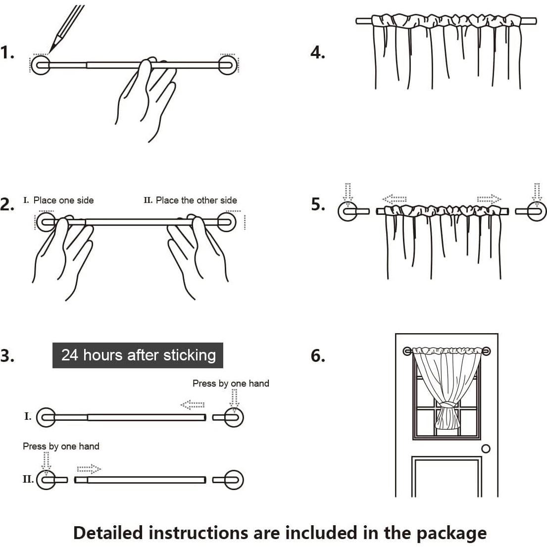 Varilla de Cortina Autoadhesiva KXLIFE 11-17 cm 2 Paquete Negro