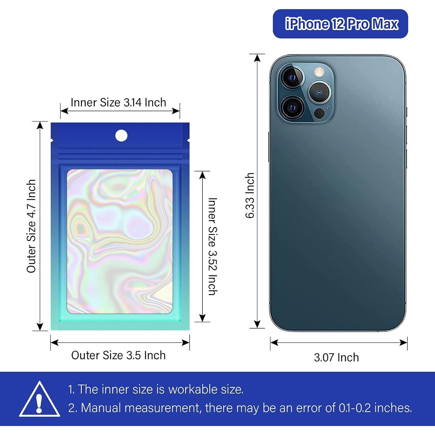 100 Bolsas Mylar Holográficas VEEMOS 8.9x11.9 cm Reutilizables