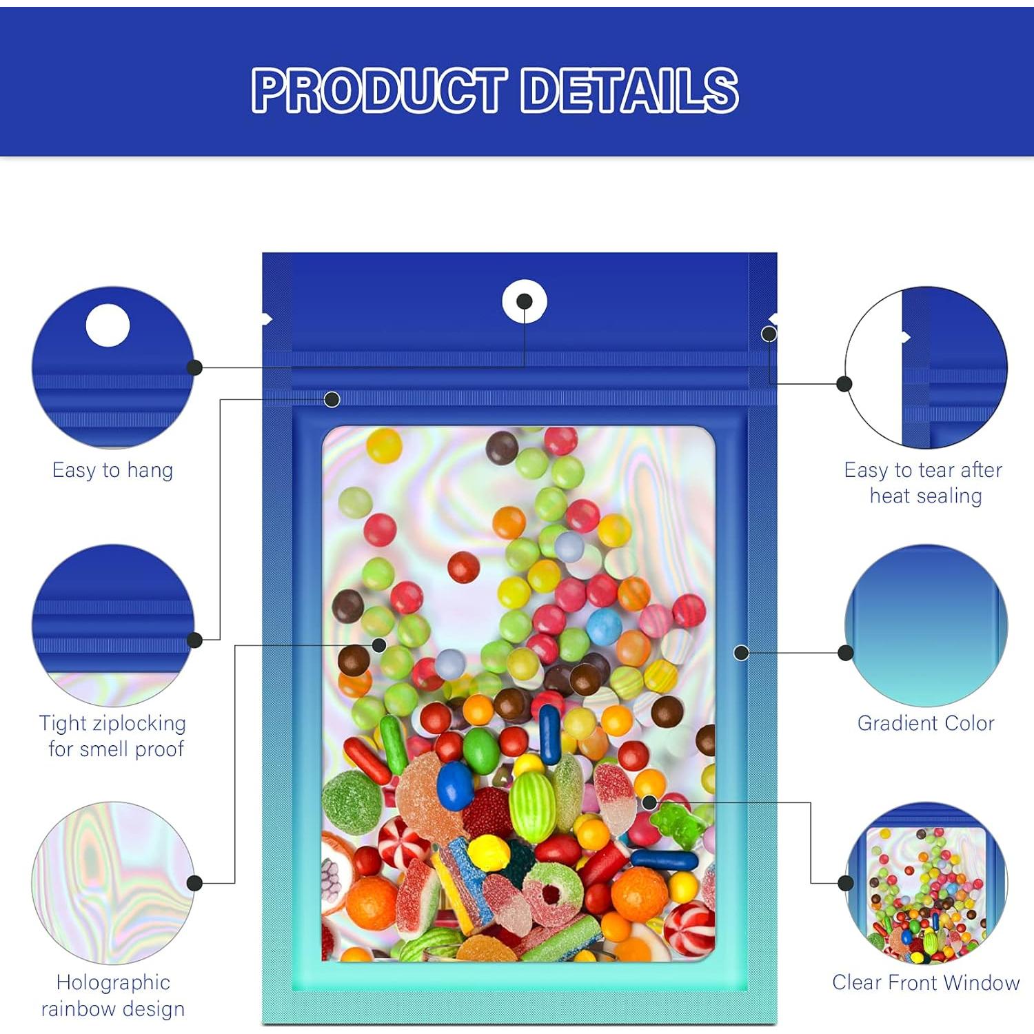 100 Bolsas Mylar Holográficas VEEMOS 8.9x11.9 cm Reutilizables