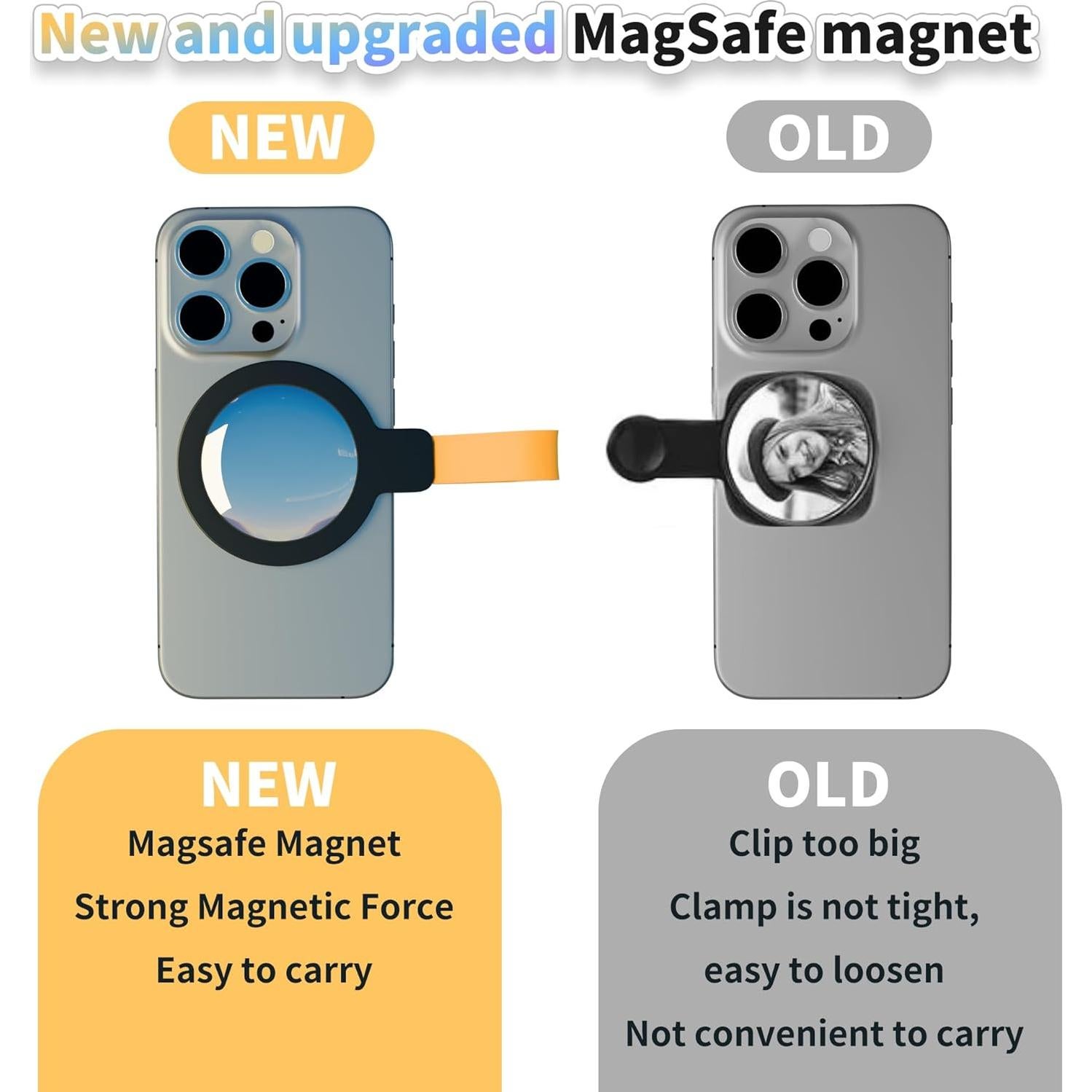 Espejo de Selfie Magnético CHOWDOLANG 11.4x5.6cm Negro Amarillo