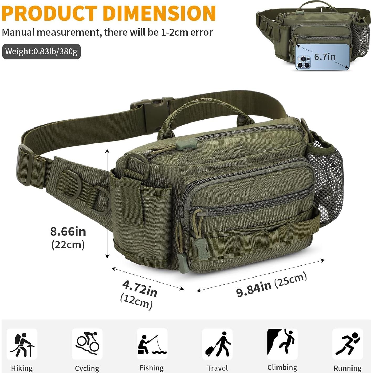 Bolsa de Cintura Táctica CamGo Verde Militar 25x14x9cm