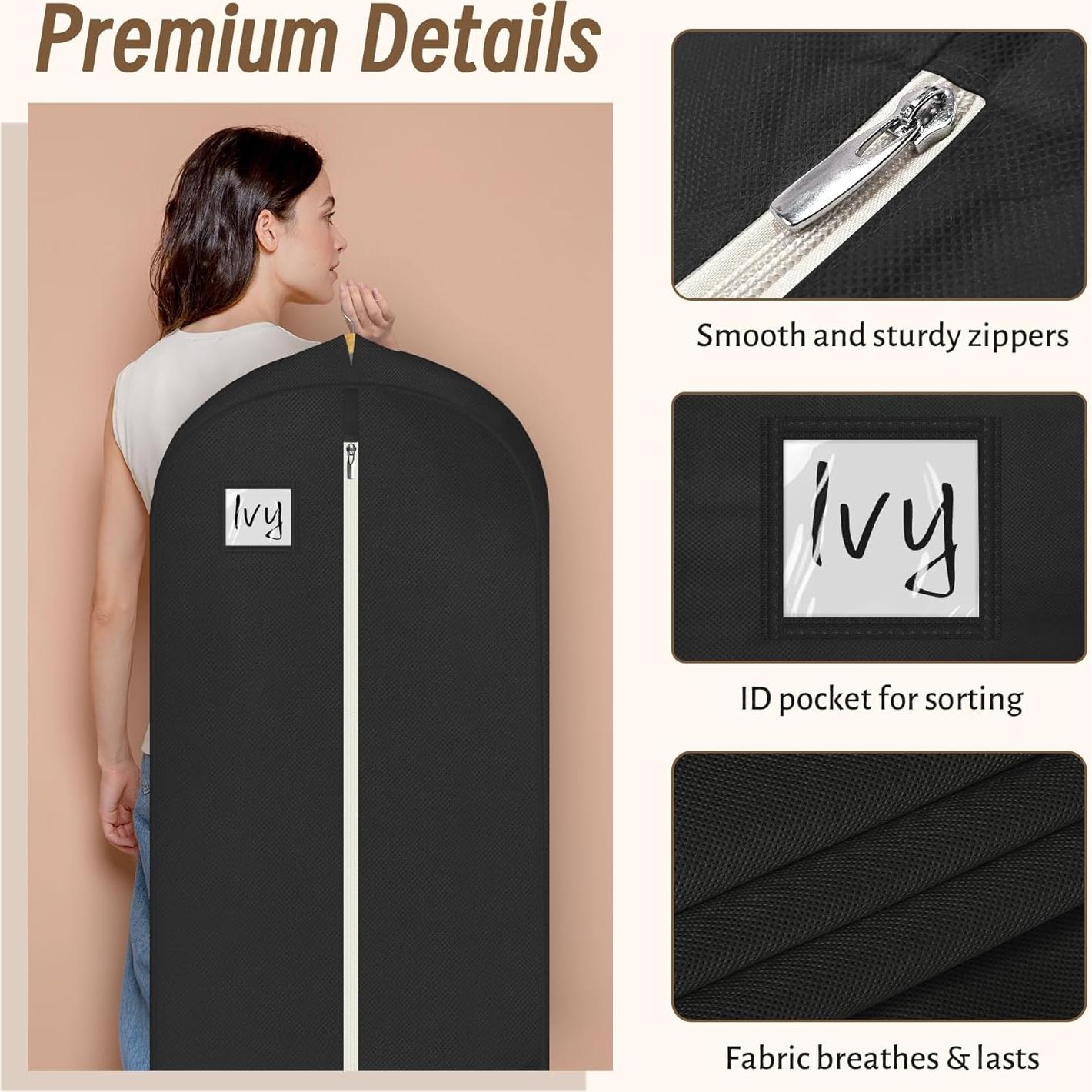 Bolsa de Vestido de Novia KIMBORA 72" con Bolsillos Negros