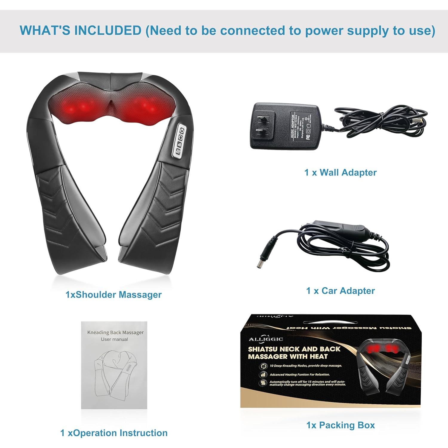 Masajeador Eléctrico Shiatsu Alliggic con Calor 35.5x17.8cm