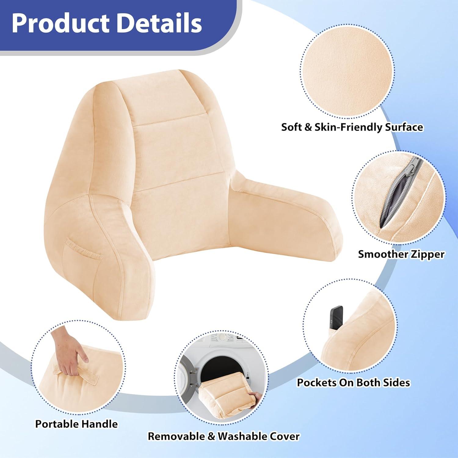 Almohada de Respaldo IASEAHK 45.72cm Beige para Leer en Cama