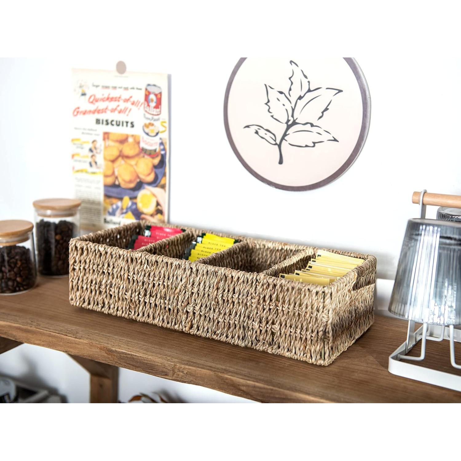 Cesta de Mimbre Pequeña StorageWorks 4 Secciones Natural