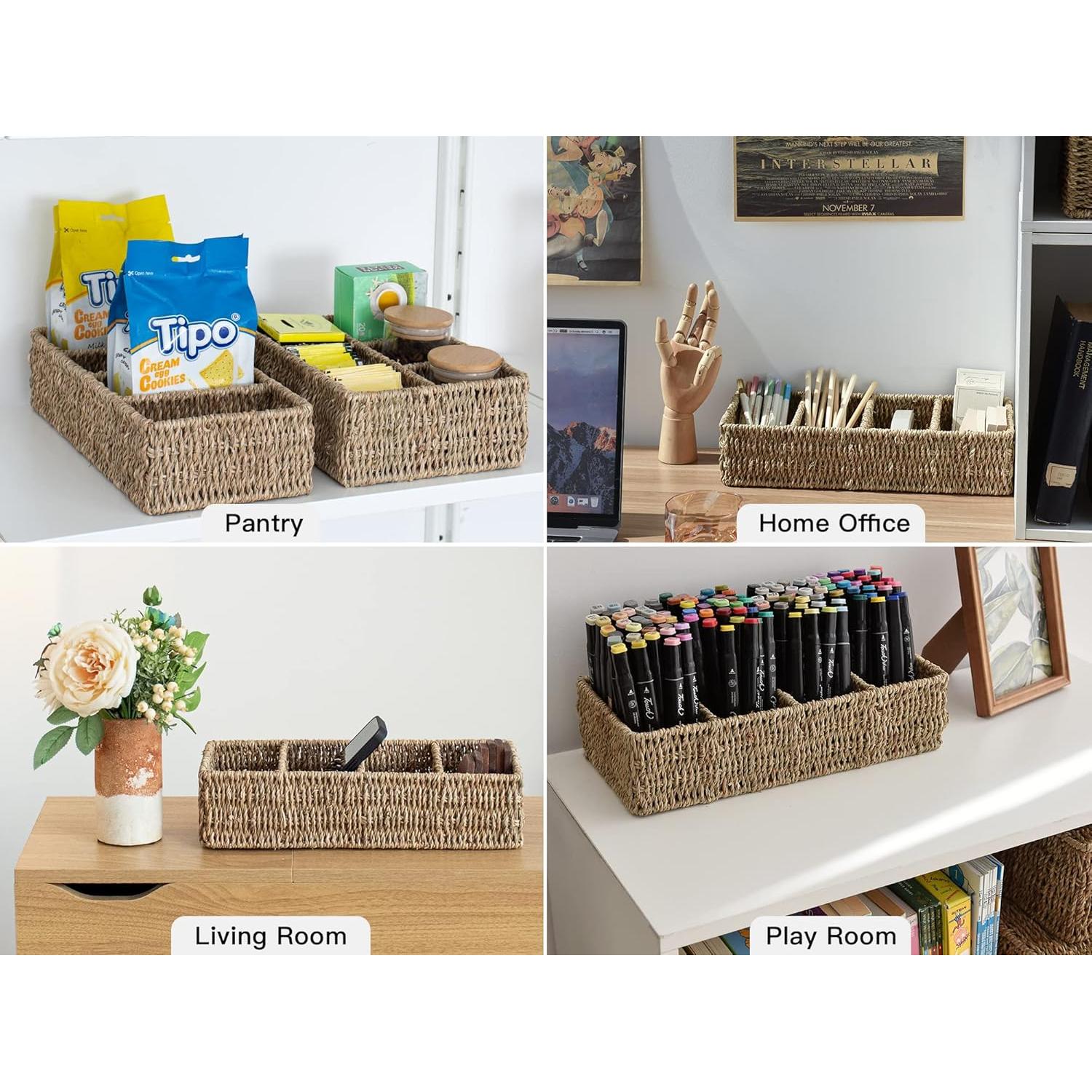 Cesta de Mimbre Pequeña StorageWorks 4 Secciones Natural