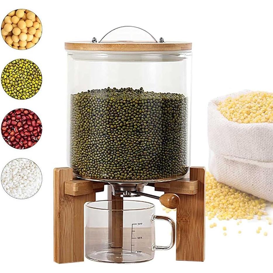 Dispensador de Alimentos Secos 5L Charmedlamp - Vidrio y Bambú