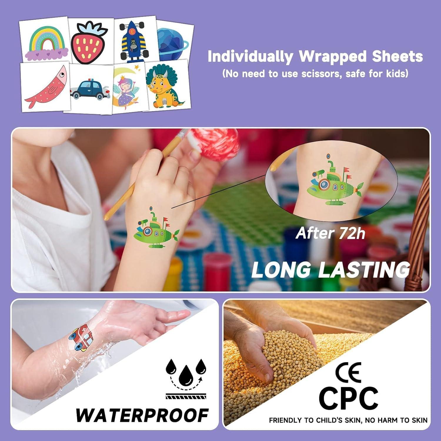 Tatuajes Temporales para Niños EMOME - 204 Hojas Coloridas