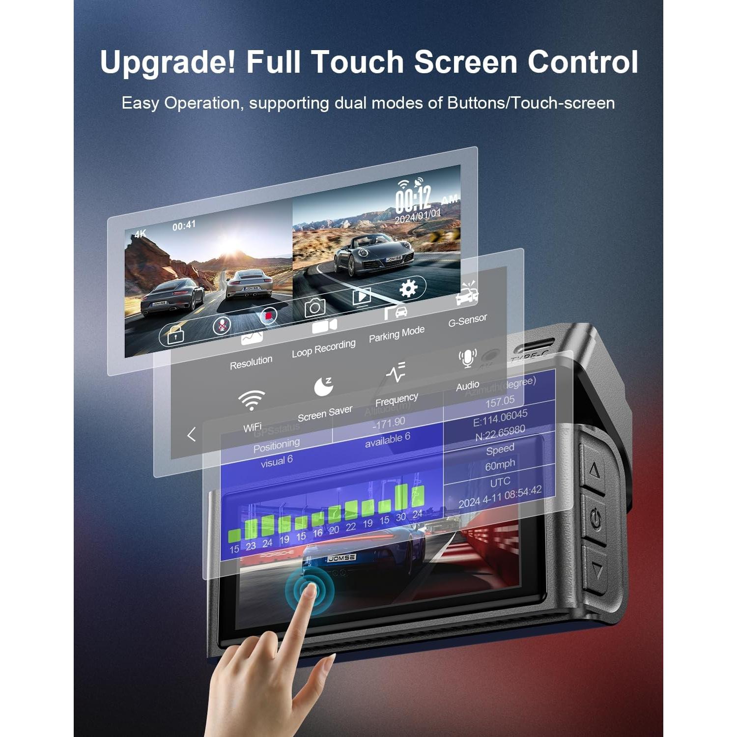 Cámara Dash JOMISE J6 4K Doble Delantera y Trasera GPS Wi-Fi