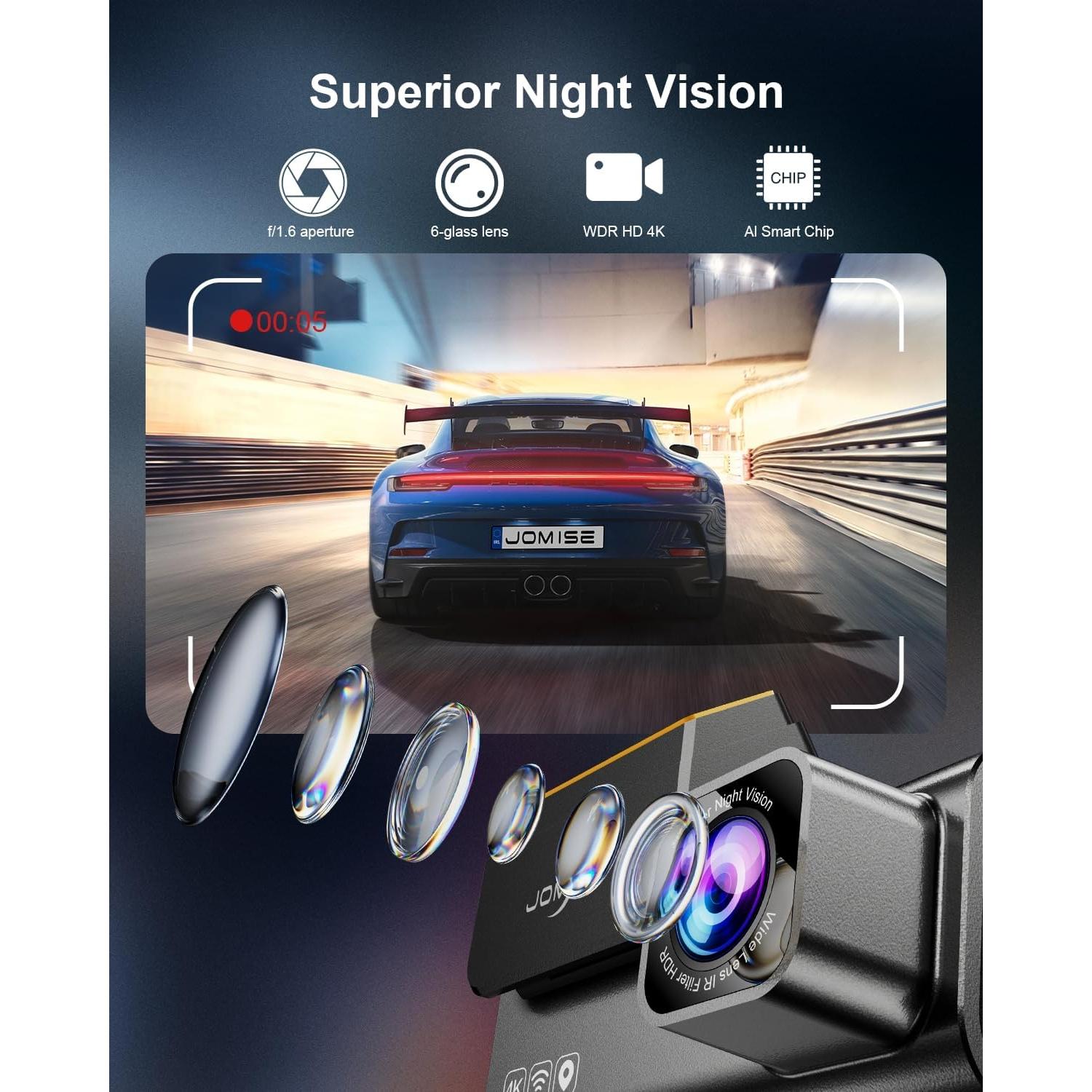 Cámara Dash JOMISE J6 4K Doble Delantera y Trasera GPS Wi-Fi