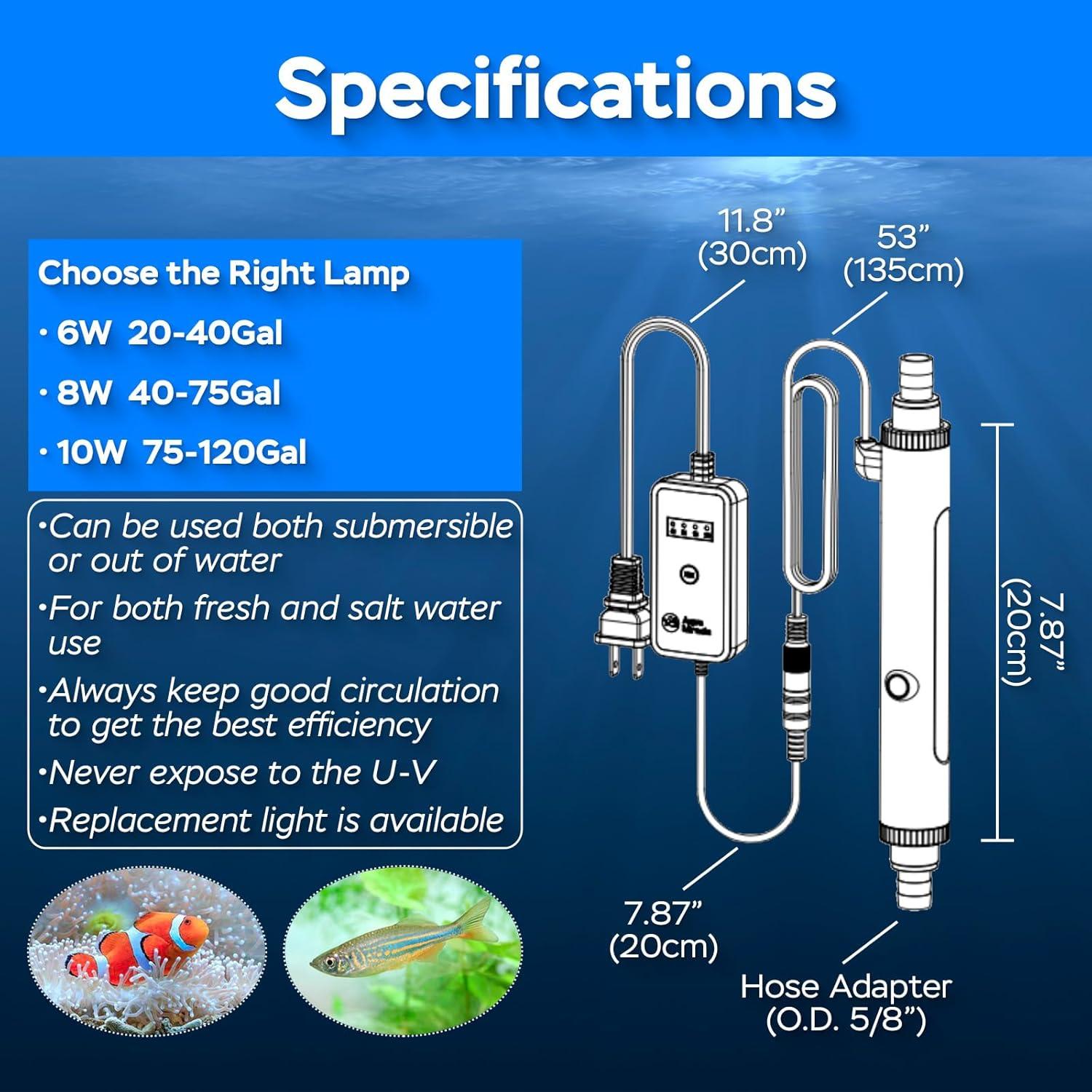 Luz U-V para Acuario Devopet 6W con Temporizador y Protección