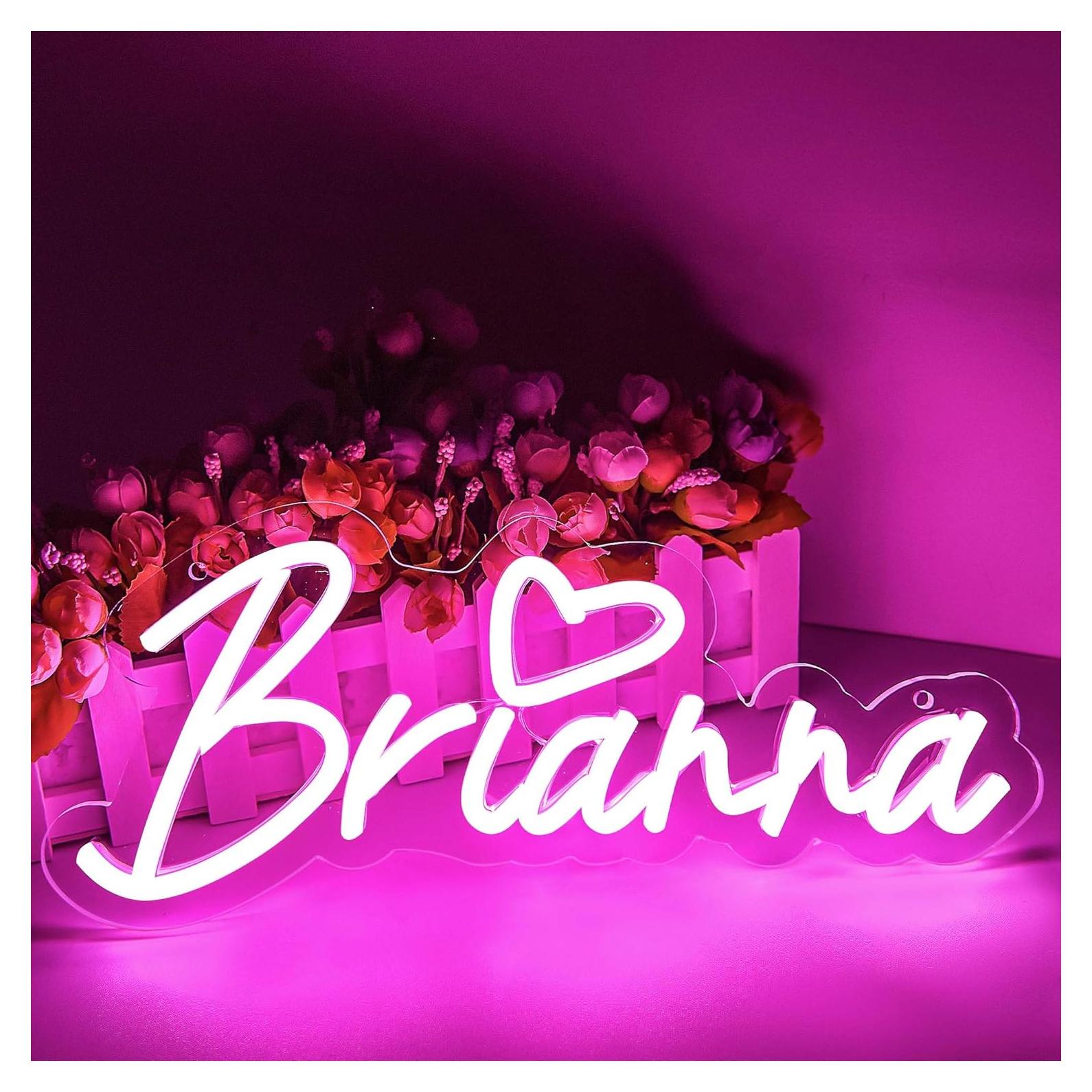 Letrero de Neón LED Personalizado Brianna Rosa 34x14.5cm