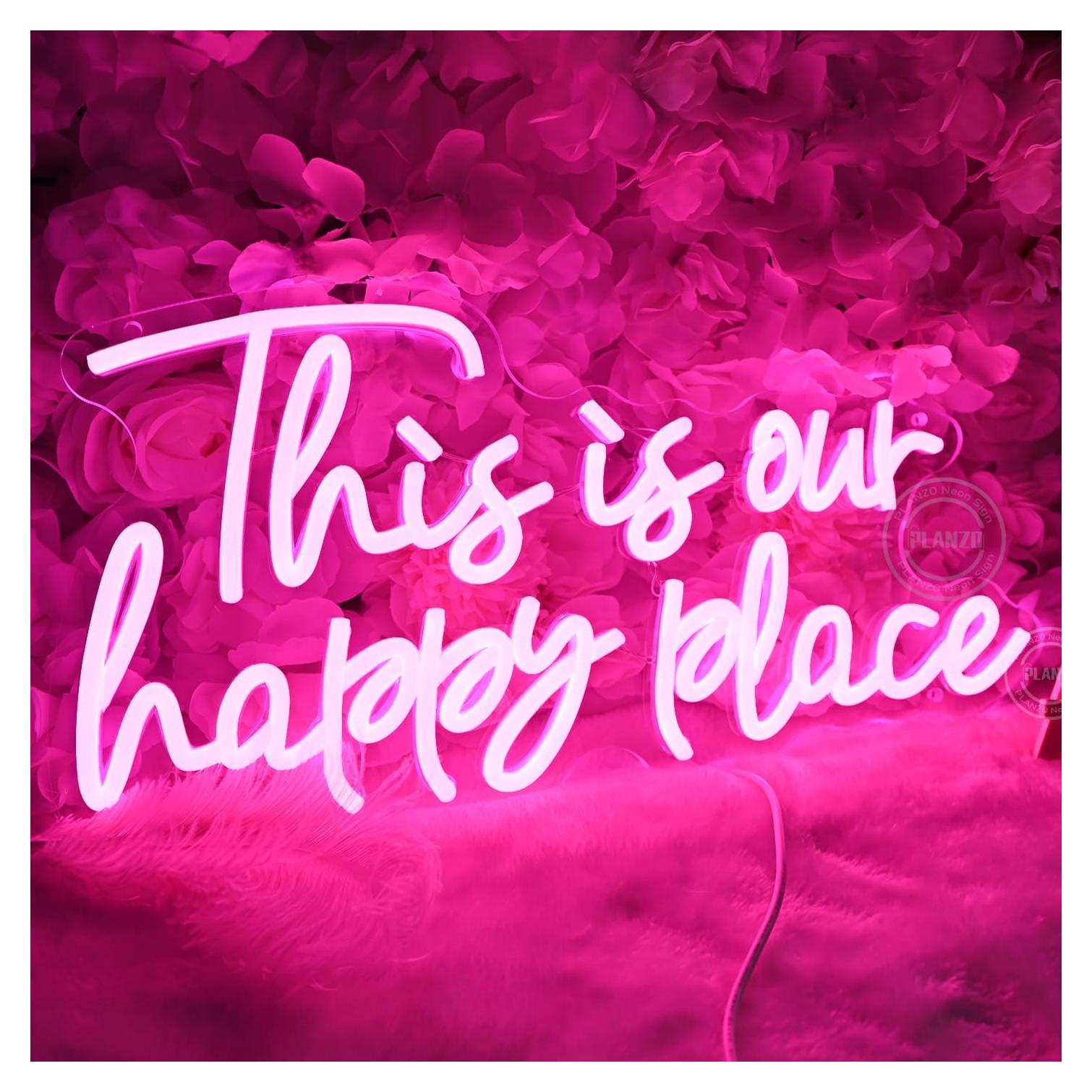 Letrero de Neón LED Rosa 'Nuestro Lugar Feliz' 42x20.5cm