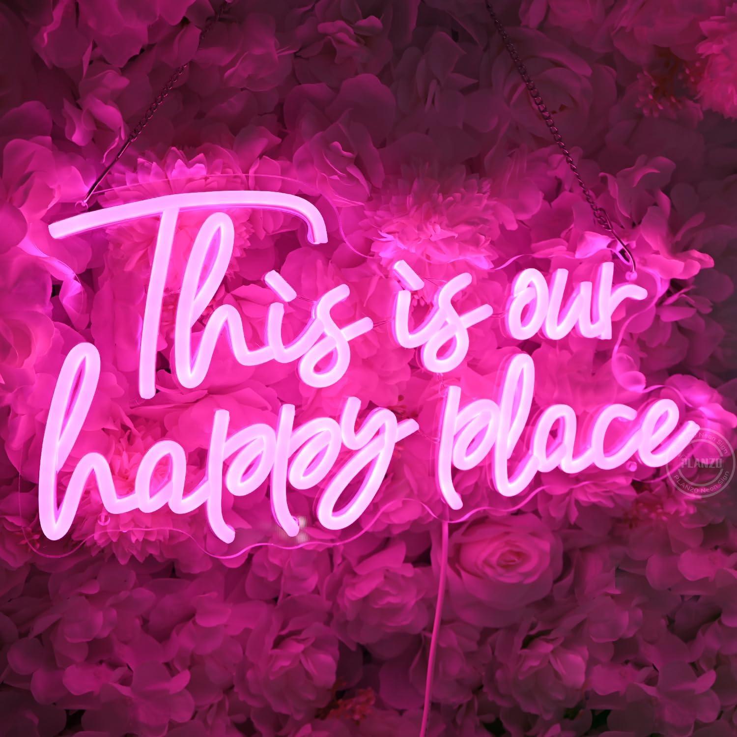 Letrero de Neón LED Rosa 'Nuestro Lugar Feliz' 42x20.5cm