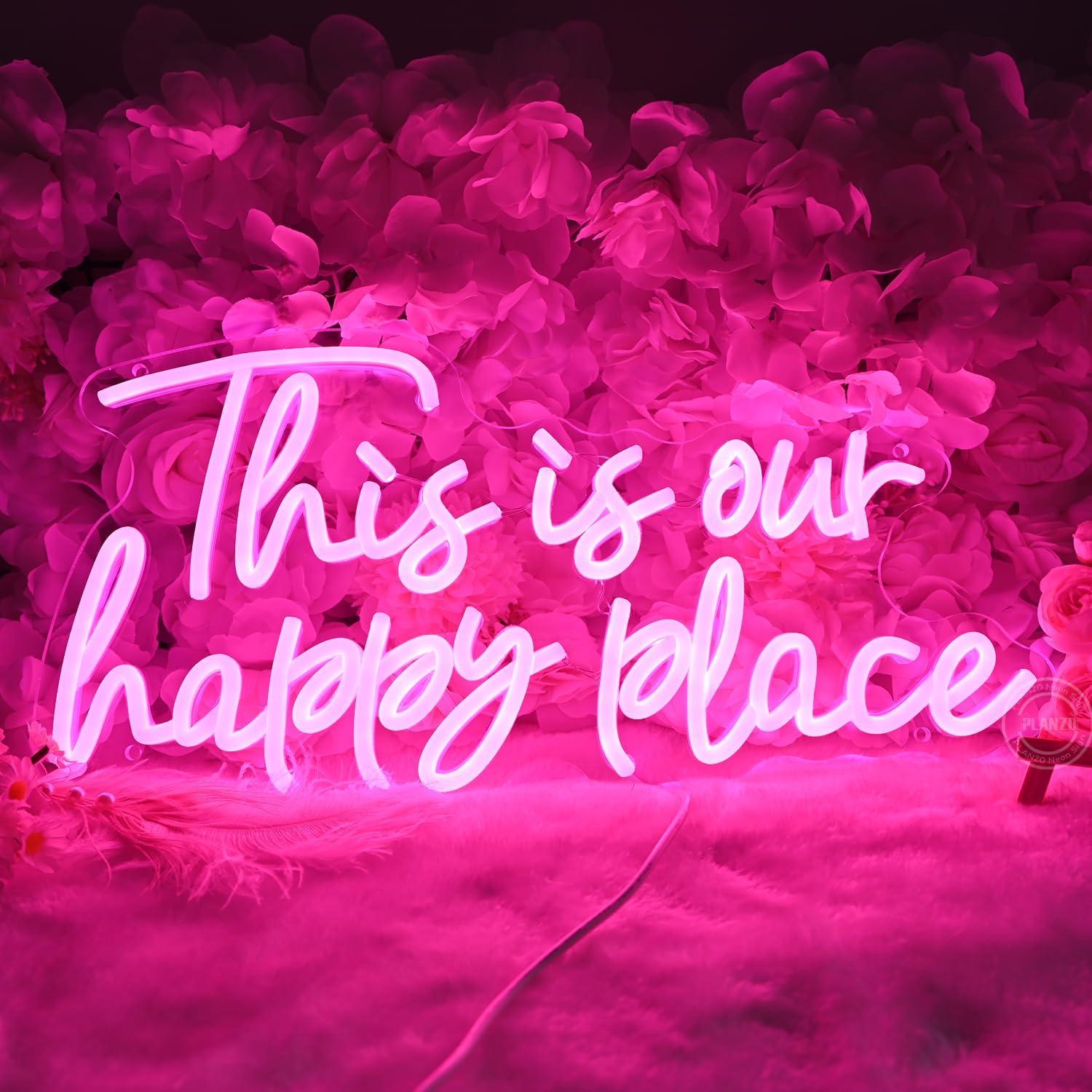 Letrero de Neón LED Rosa 'Nuestro Lugar Feliz' 42x20.5cm