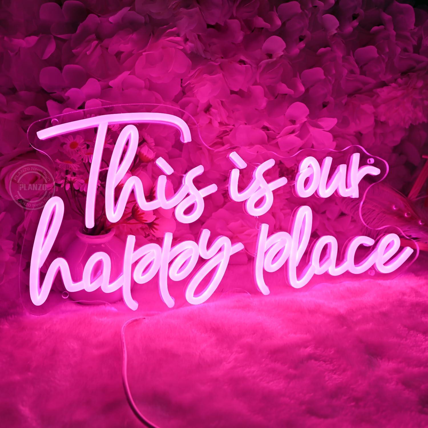 Letrero de Neón LED Rosa 'Nuestro Lugar Feliz' 42x20.5cm