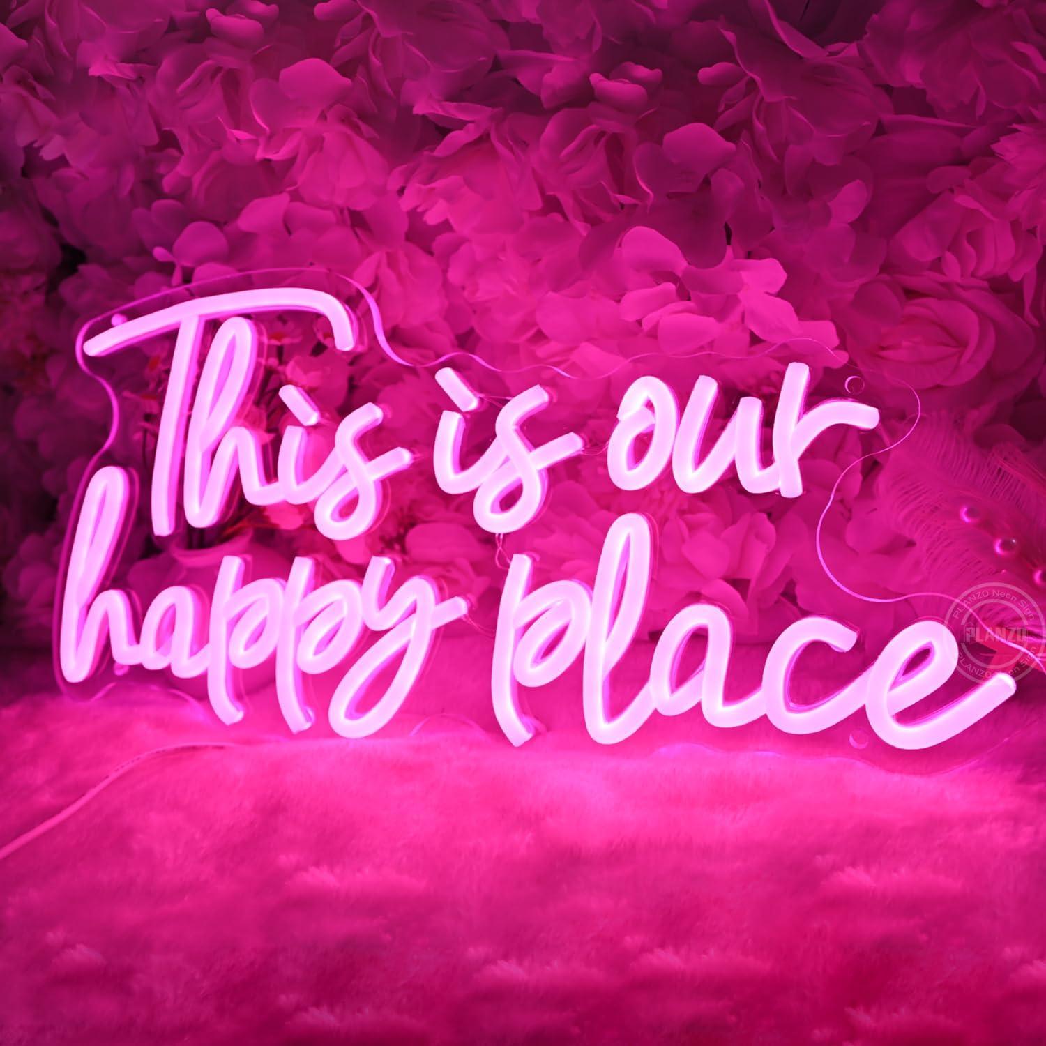 Letrero de Neón LED Rosa 'Nuestro Lugar Feliz' 42x20.5cm