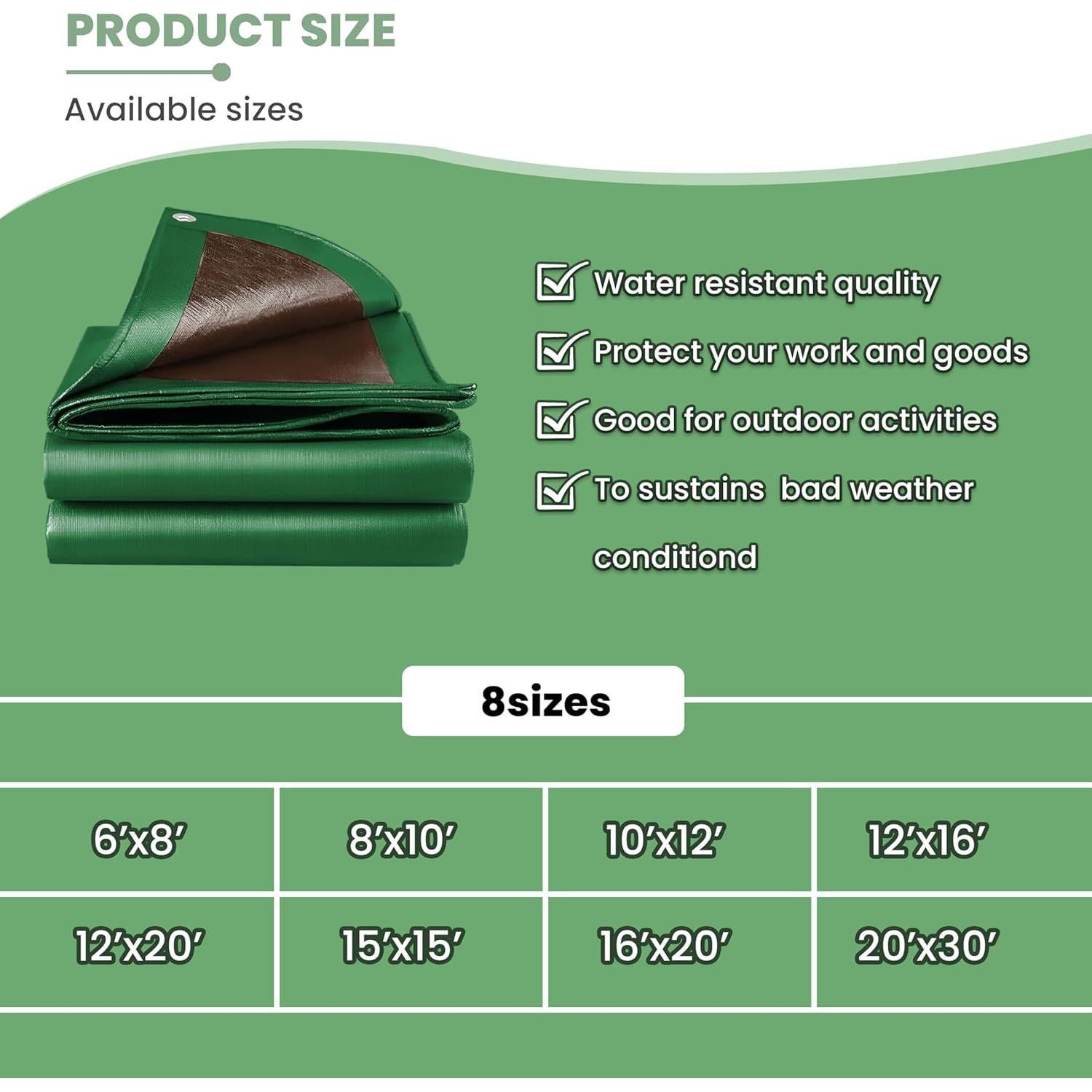 Lona Impermeable SUMORISE 3x3.6m 9mil Verde Marrón Resistente UV