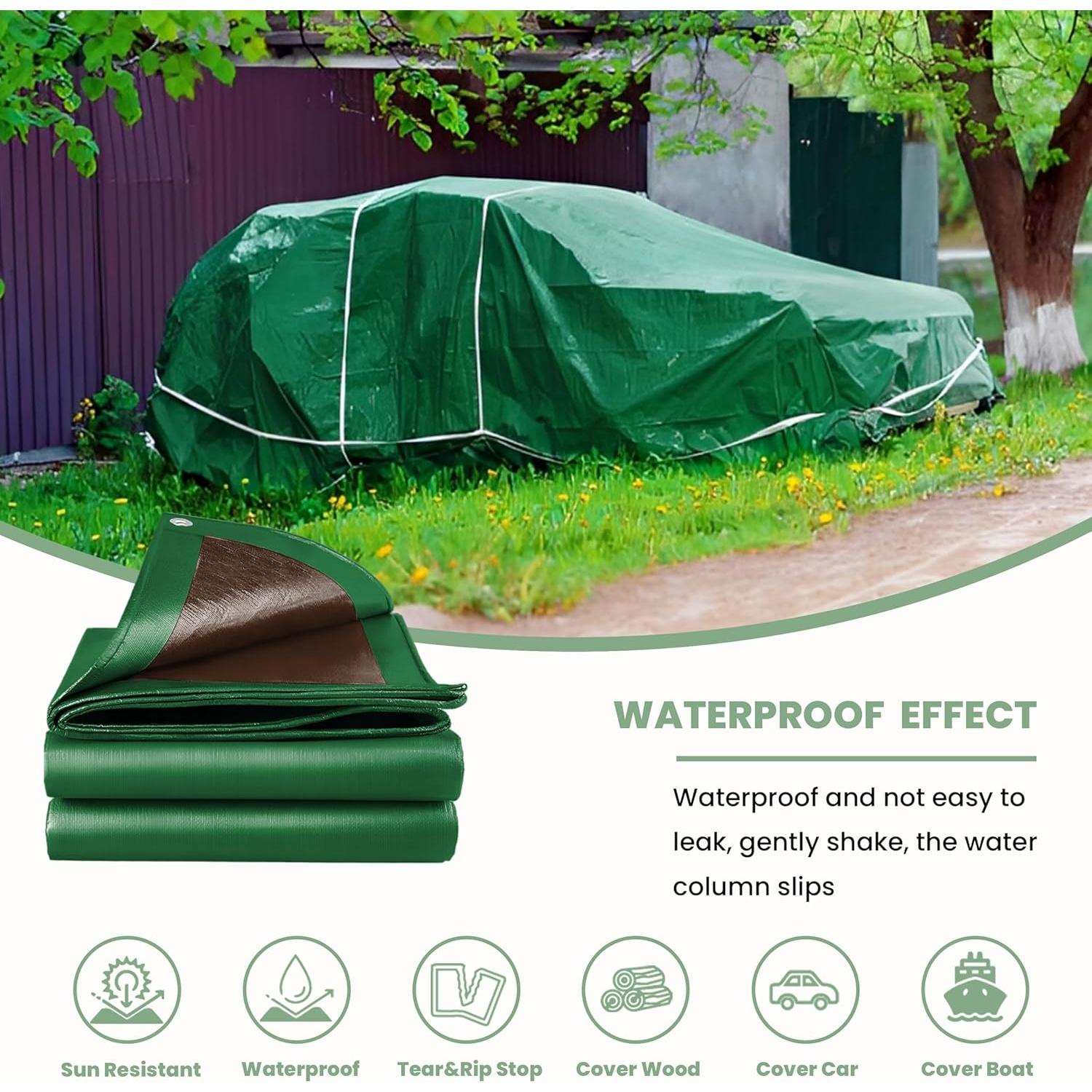 Lona Impermeable SUMORISE 3x3.6m 9mil Verde Marrón Resistente UV