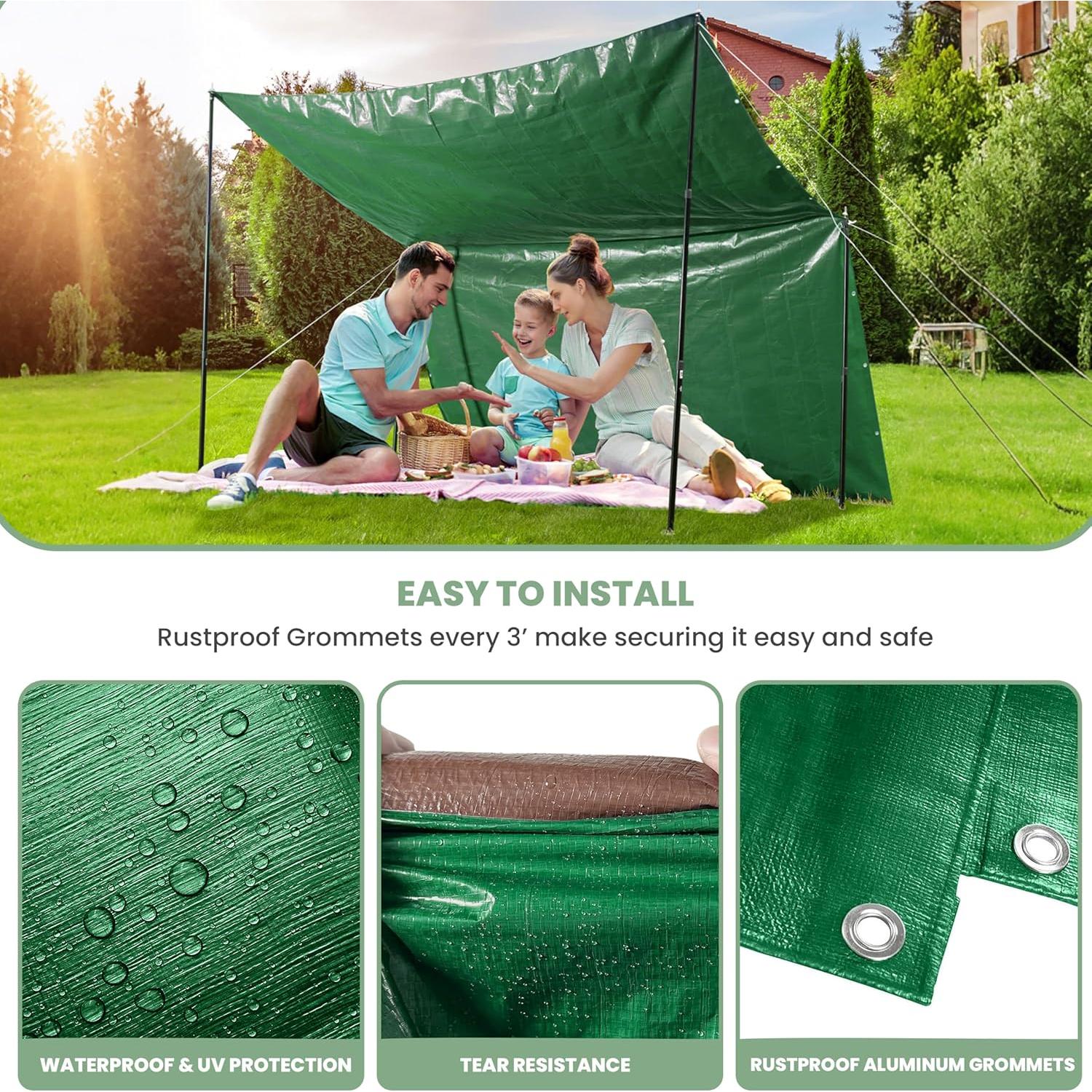 Lona Impermeable SUMORISE 3x3.6m 9mil Verde Marrón Resistente UV