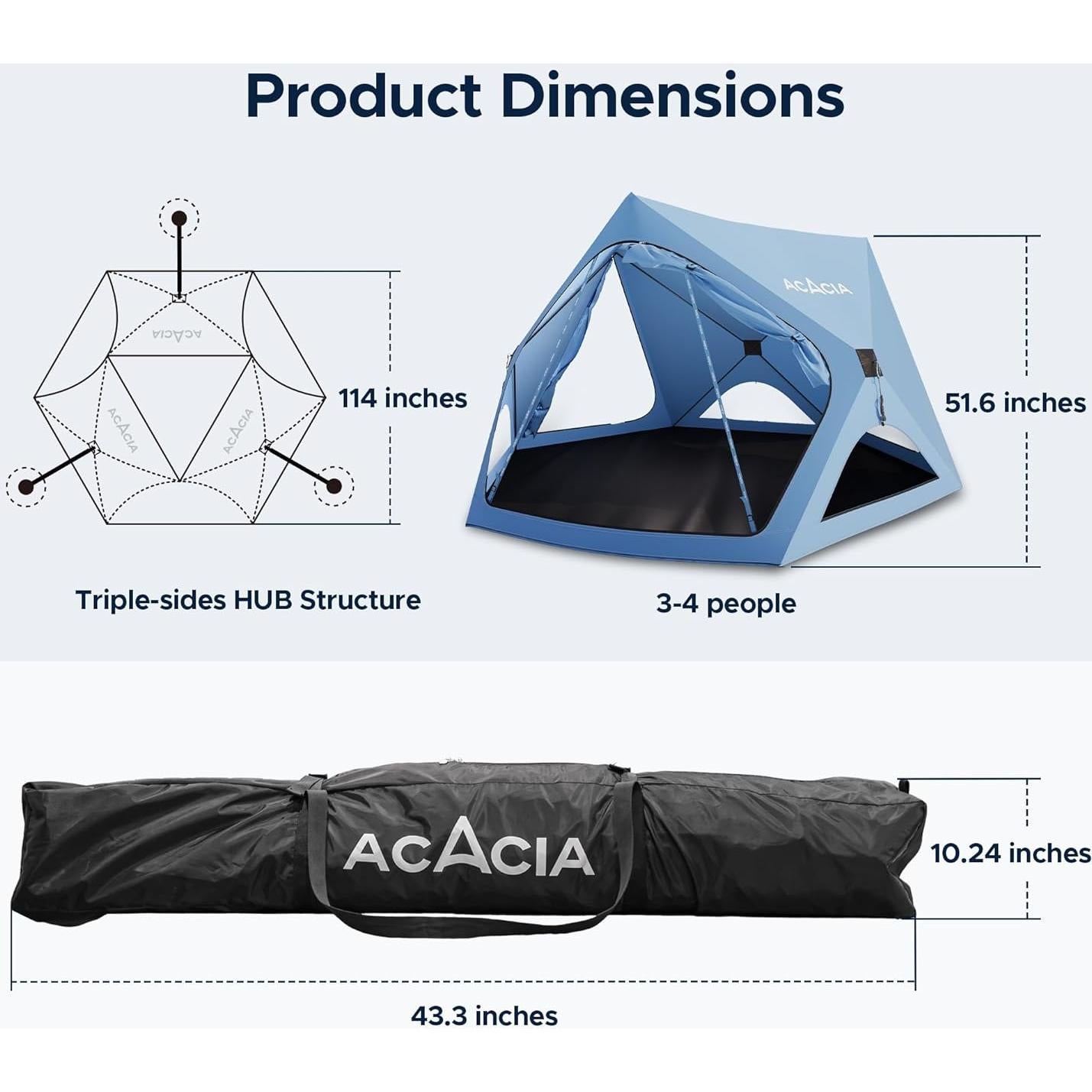 Tienda de Playa ACACIA Pop Up 2.9m x 2.9m UPF 50+ para 4 Personas