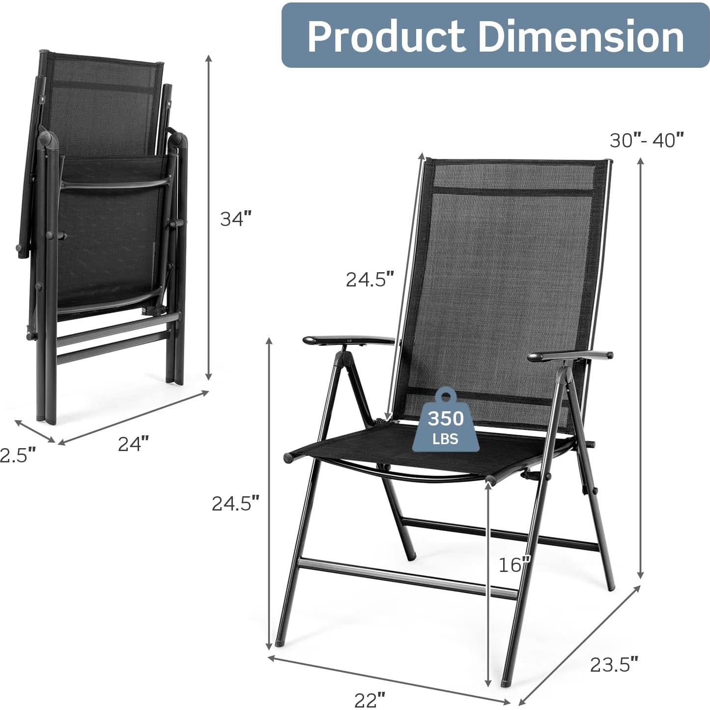 Conjunto de 2 Sillas Plegables Tangkula para Patio Negro