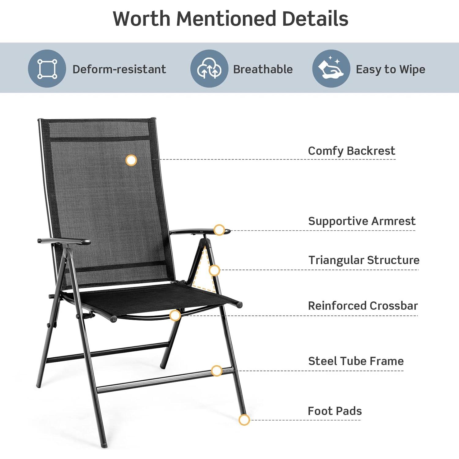 Conjunto de 2 Sillas Plegables Tangkula para Patio Negro